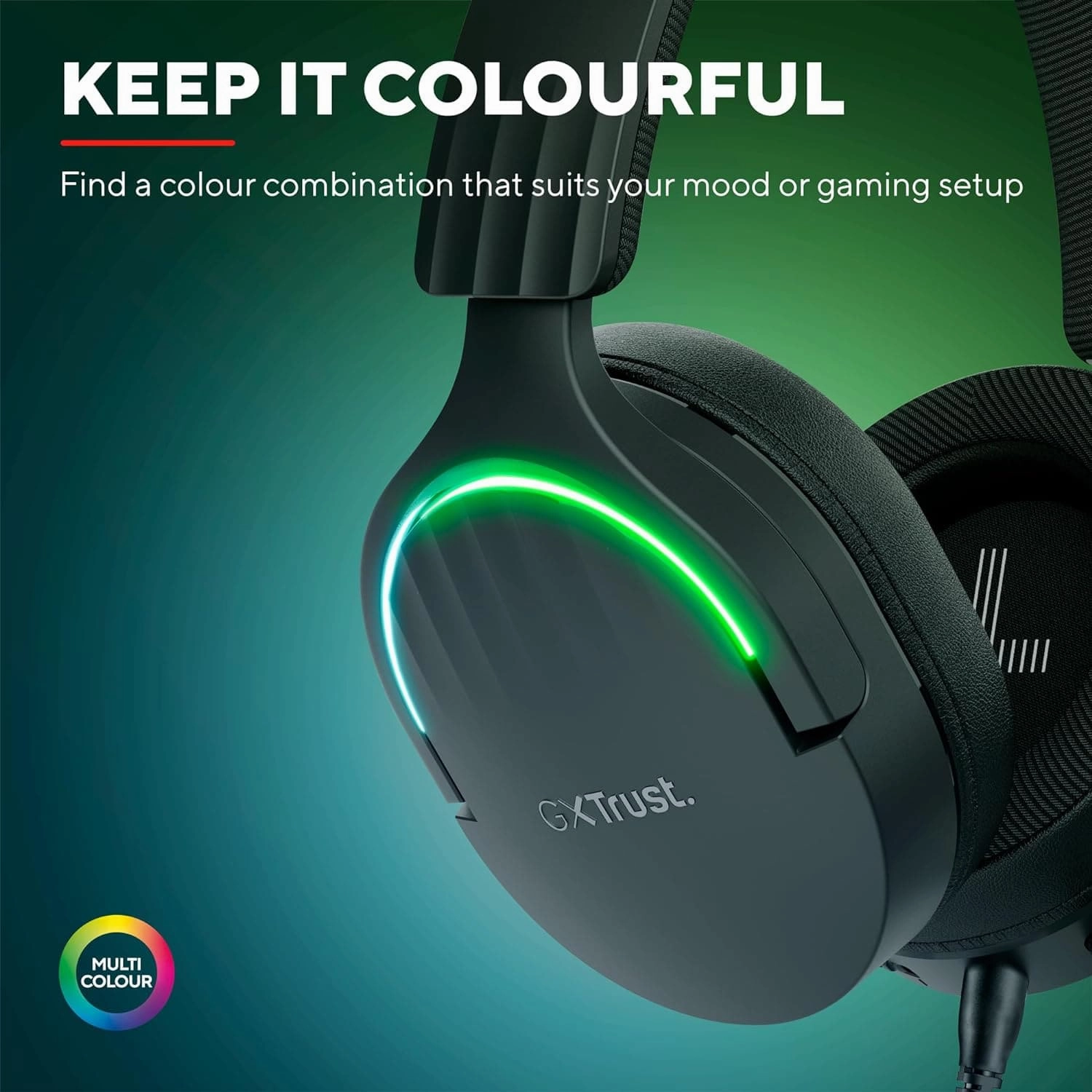 Trust Gaming GXT 490 Fayzo USB Gaming Headset 7.1 Surround Sound, 50mm Drivers, 85% Recycled Plastics, RGB Over-Ear Wired Headphones, with Noise Cancelling Microphone for PC PS5 - Black