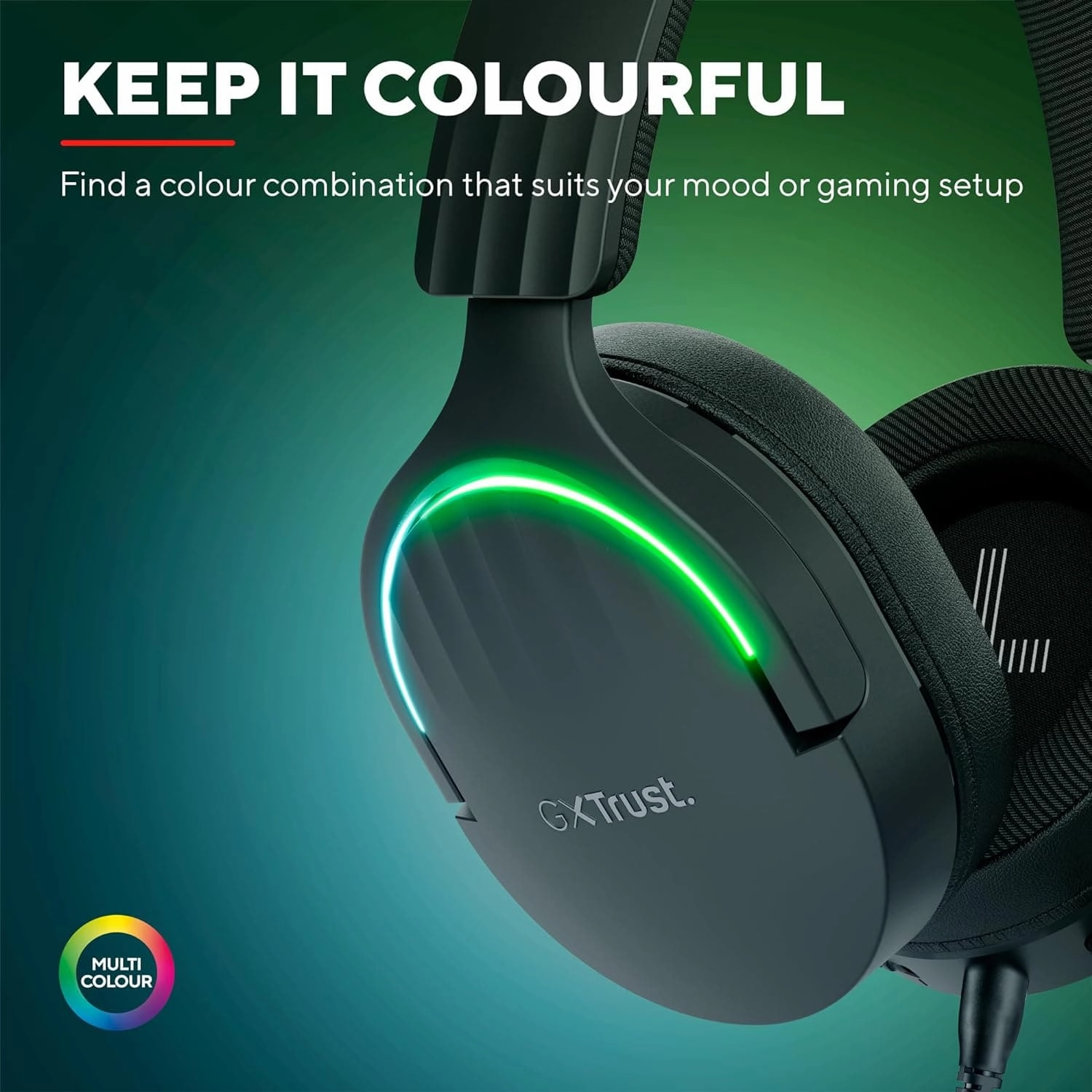 Trust Gaming GXT 490 Fayzo USB Gaming Headset 7.1 Surround Sound, 50mm Drivers, 85% Recycled Plastics, RGB Over-Ear Wired Headphones, with Noise Cancelling Microphone for PC PS5 - Black