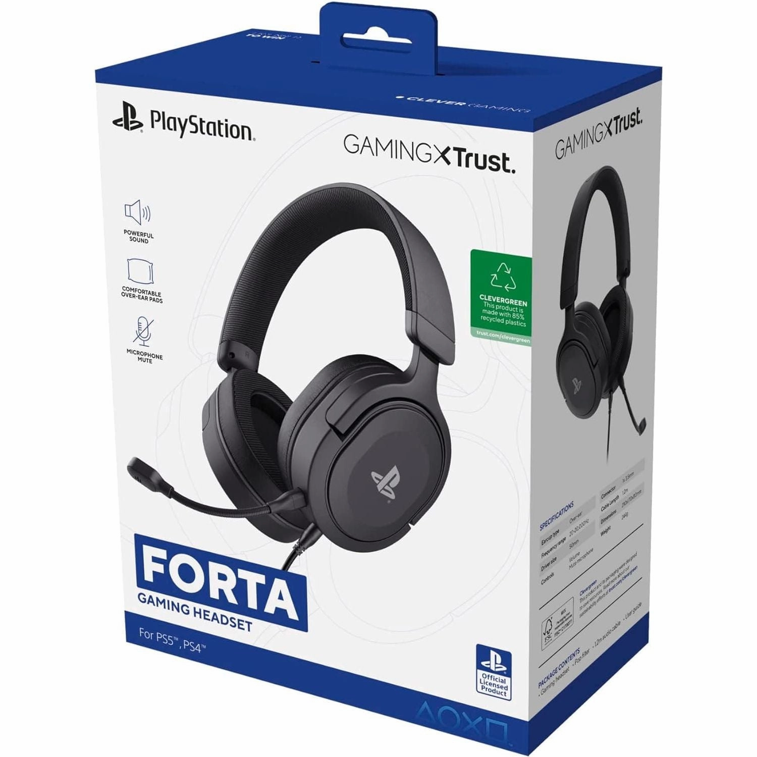 Trust Gaming GXT 498 Forta - Sustainable Gaming Headset for PS5/PS4, Officially Licensed, 50mm Drivers, Detachable Mic, 1.2m Cable - Black