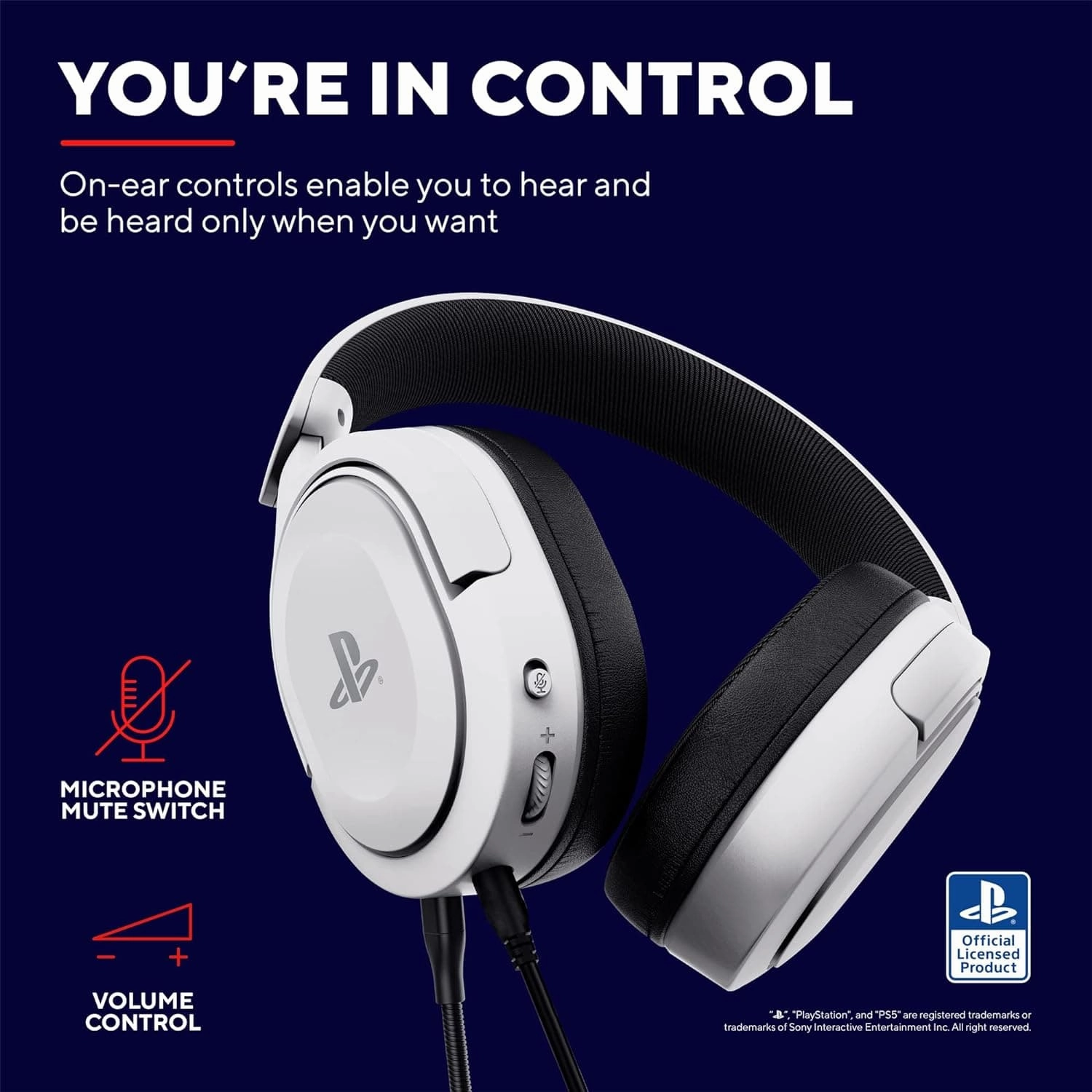 Trust Gaming GXT 498W Forta Wired Gaming Headset - Officially Licensed for PS5/PS4, 50mm Drivers, Detachable Mic, 1.2m Cable, Over-Ear, White