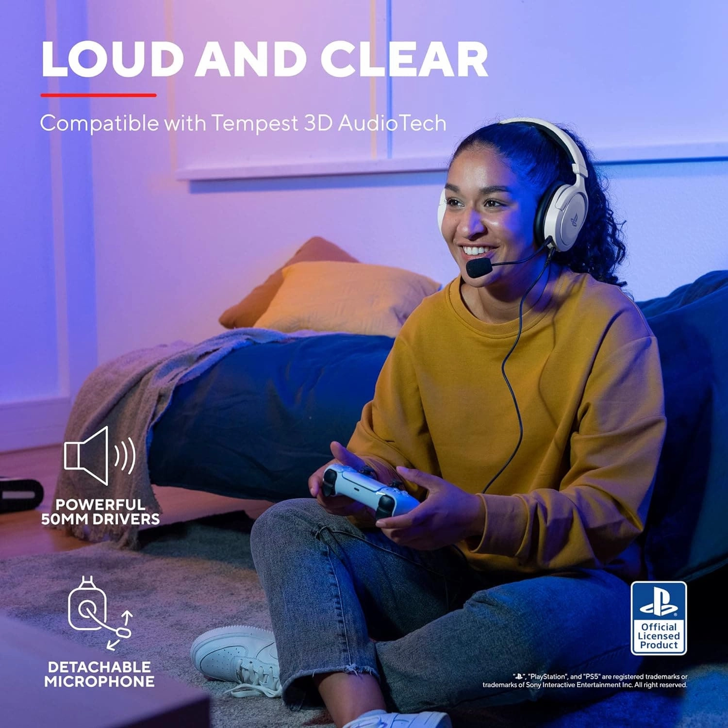 Trust Gaming GXT 498W Forta Wired Gaming Headset - Officially Licensed for PS5/PS4, 50mm Drivers, Detachable Mic, 1.2m Cable, Over-Ear, White