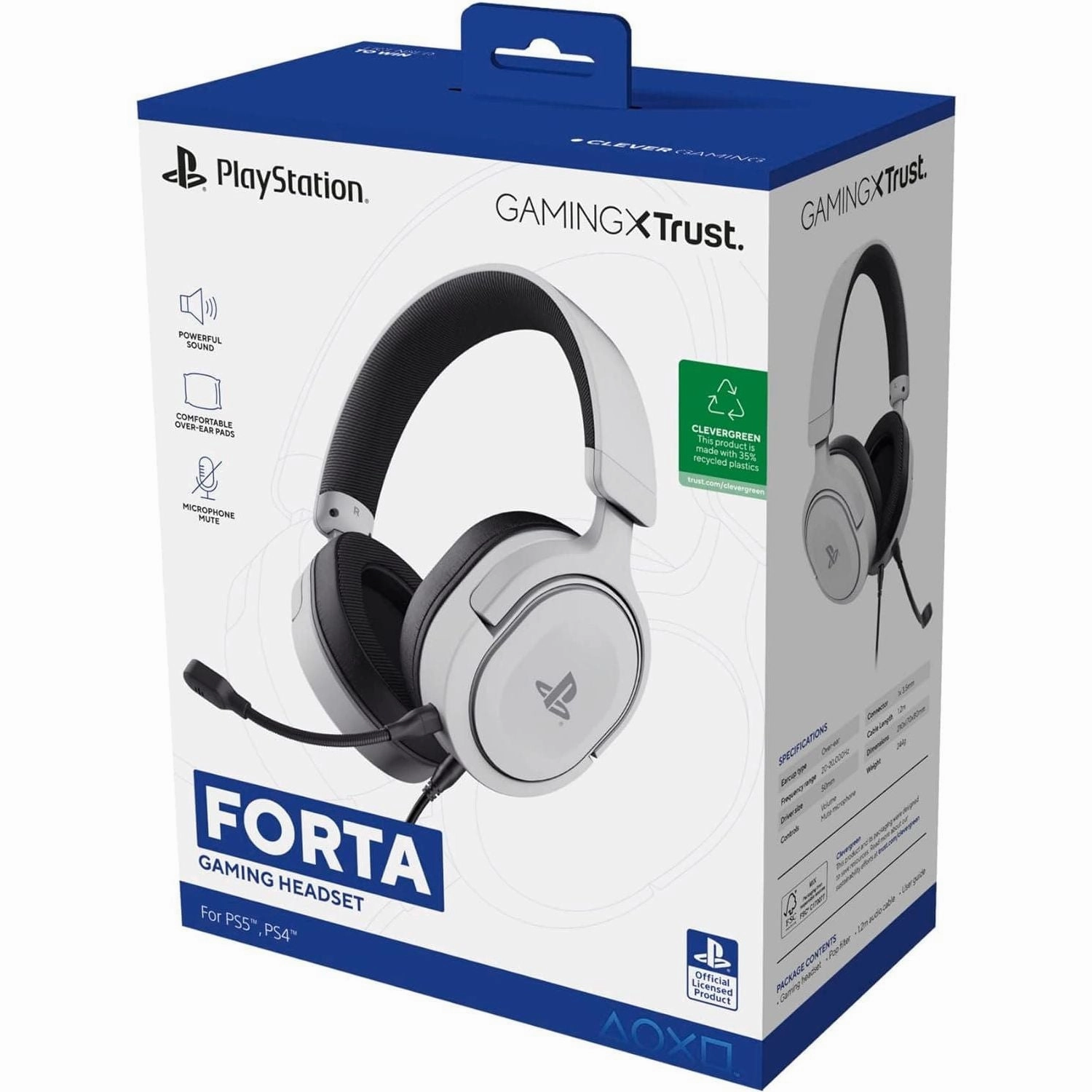 Trust Gaming GXT 498W Forta Wired Gaming Headset - Officially Licensed for PS5/PS4, 50mm Drivers, Detachable Mic, 1.2m Cable, Over-Ear, White
