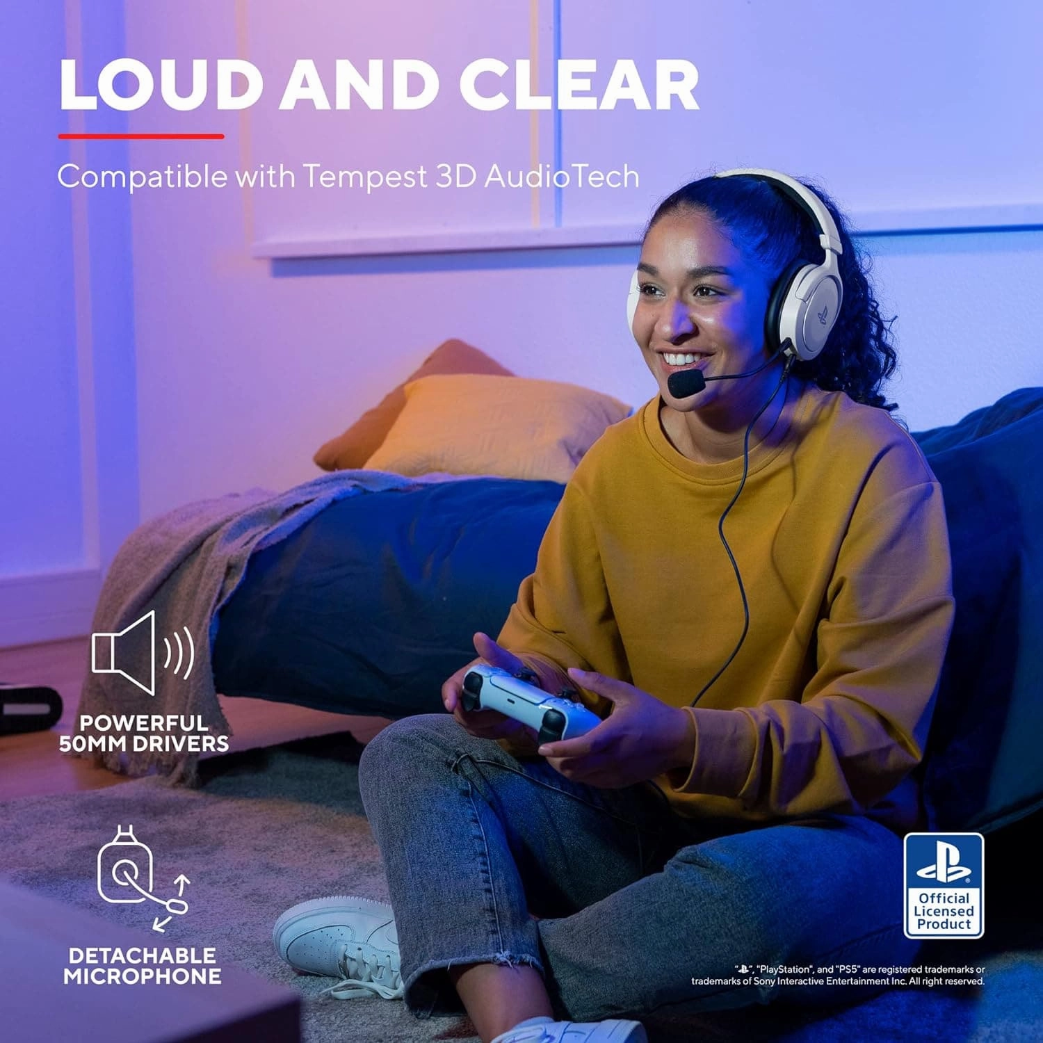 Trust Gaming GXT 498W Forta Wired Gaming Headset - Officially Licensed for PS5/PS4, 50mm Drivers, Detachable Mic, 1.2m Cable, Over-Ear, White