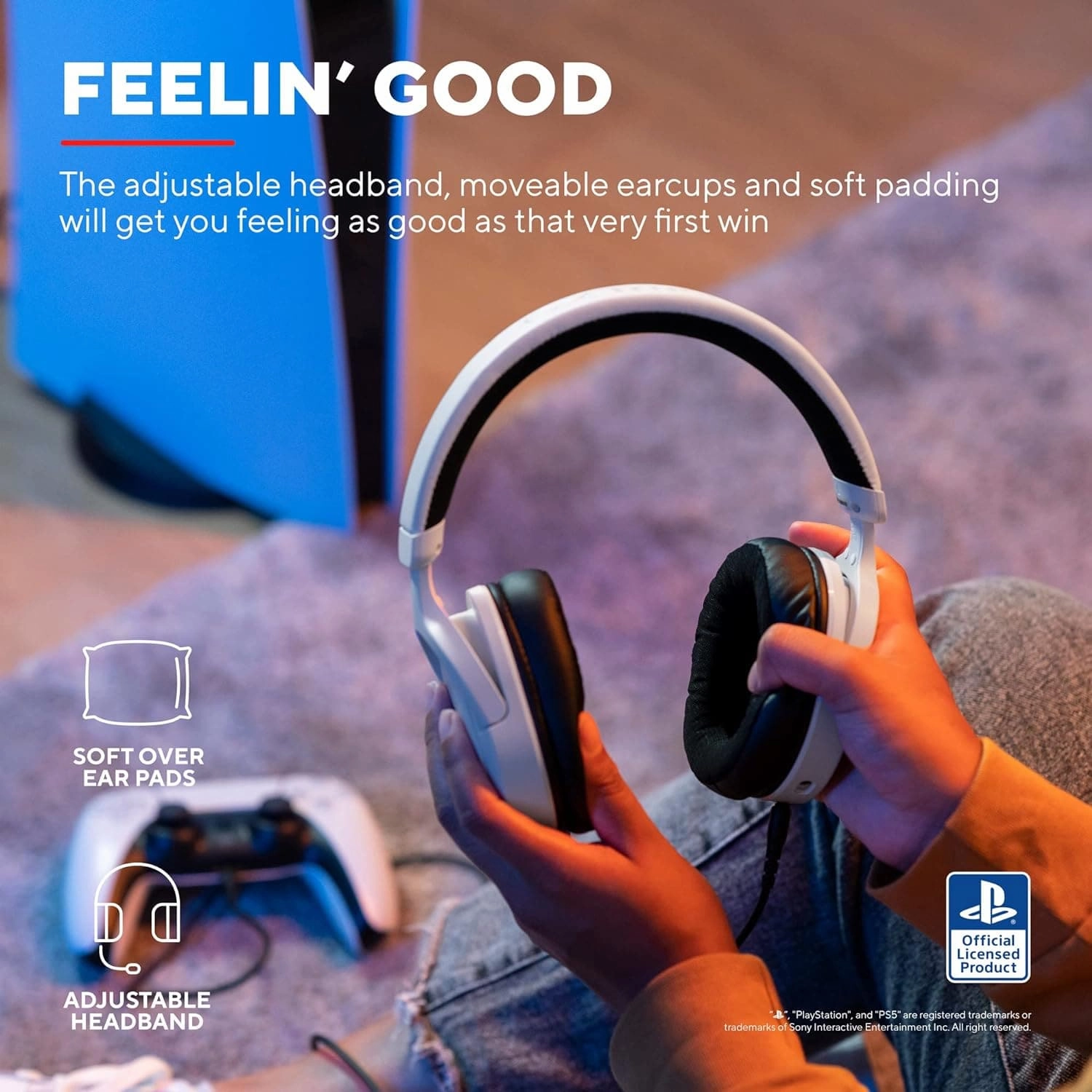 Trust Gaming GXT 498W Forta Wired Gaming Headset - Officially Licensed for PS5/PS4, 50mm Drivers, Detachable Mic, 1.2m Cable, Over-Ear, White