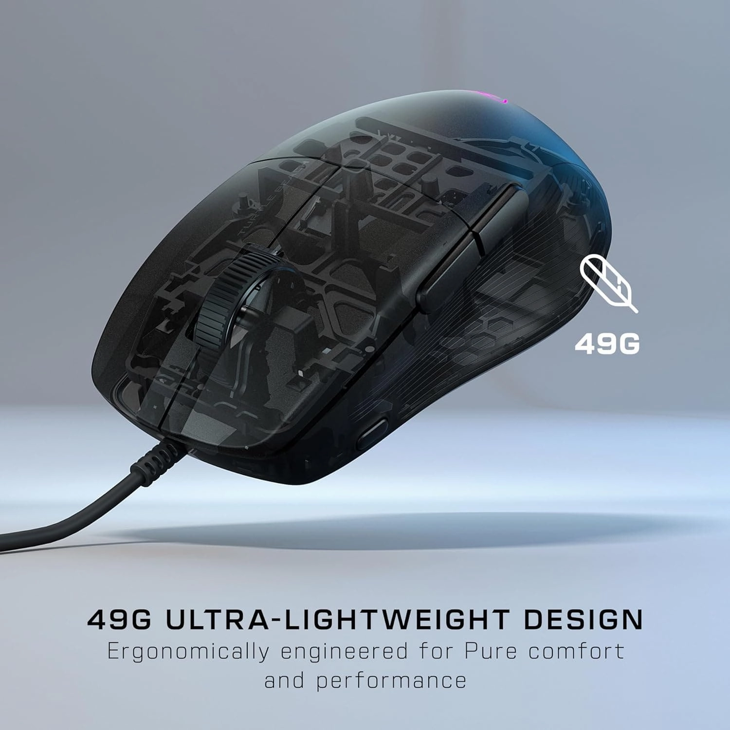 Turtle Beach Pure SEL - Ultra-Light Ergonomic RGB Gaming Mouse, 8K DPI Optical Sensor, Mechanical Switches, Pretension System, Pure PTFE glides, RGB Illumination - Black