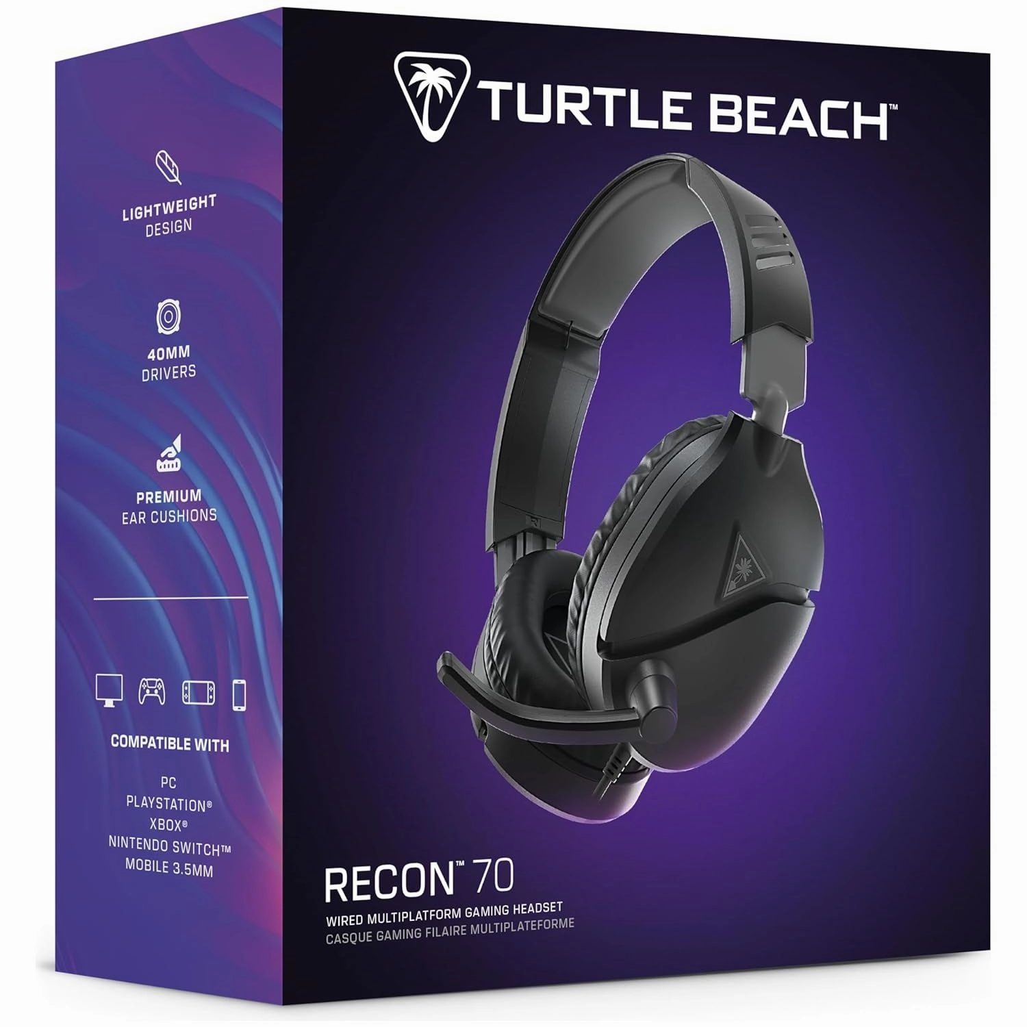 Turtle Beach Recon 70 Wired Gaming Headset - Multiplatform (PC, PS5, Xbox, Switch, Mobile) with Flip-to-Mute Mic & 40mm Speakers