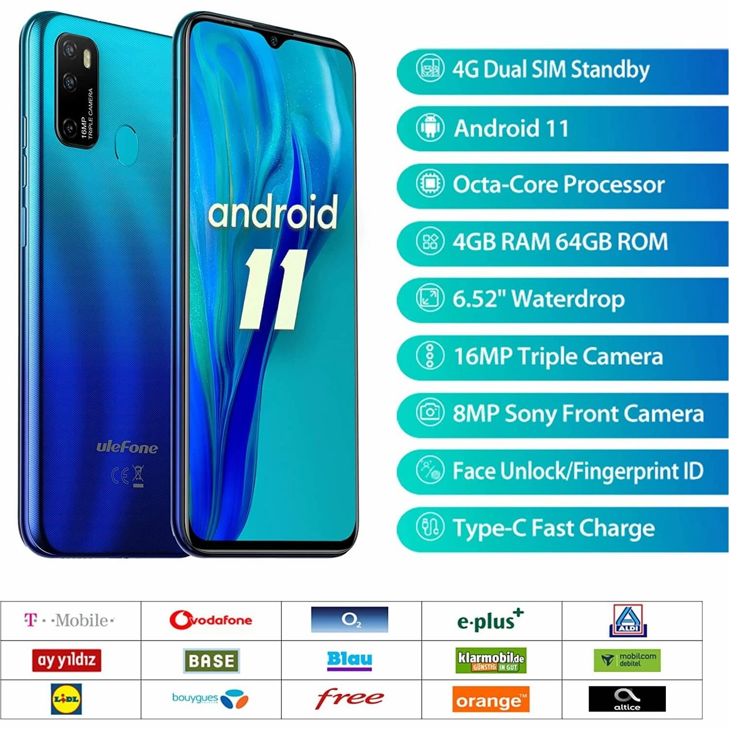 Ulefone Note 9P - 4G Smartphone Unlocked, Aurora Blue