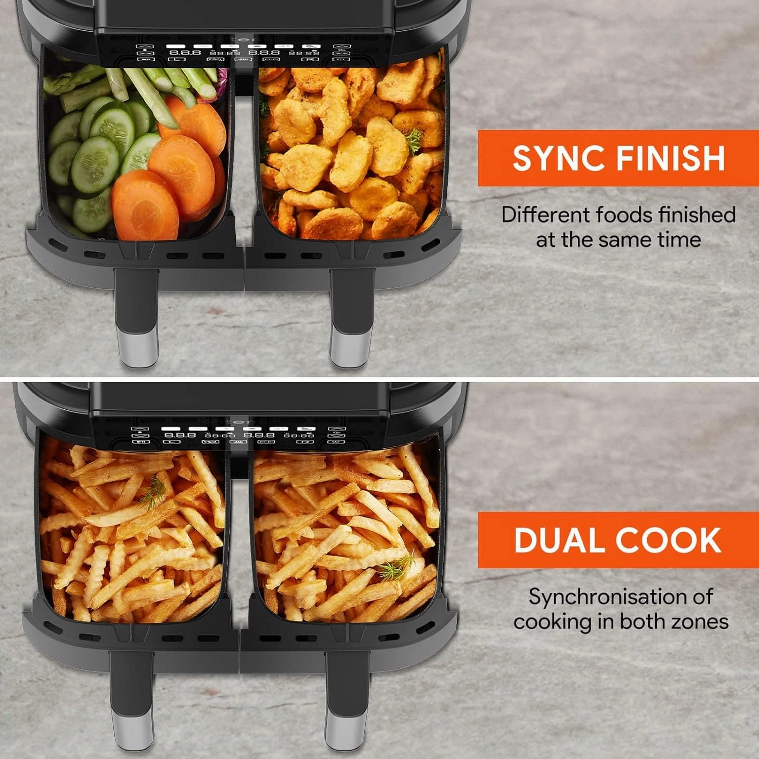 Ultenic K20 Dual Air Fryer, 6-in-1 Health Air Fryers with 2 Independent Frying Baskets, SYNC Cooking, XL 7.6L Family Sized, App with 100  Recipes, Dishwasher-Safe