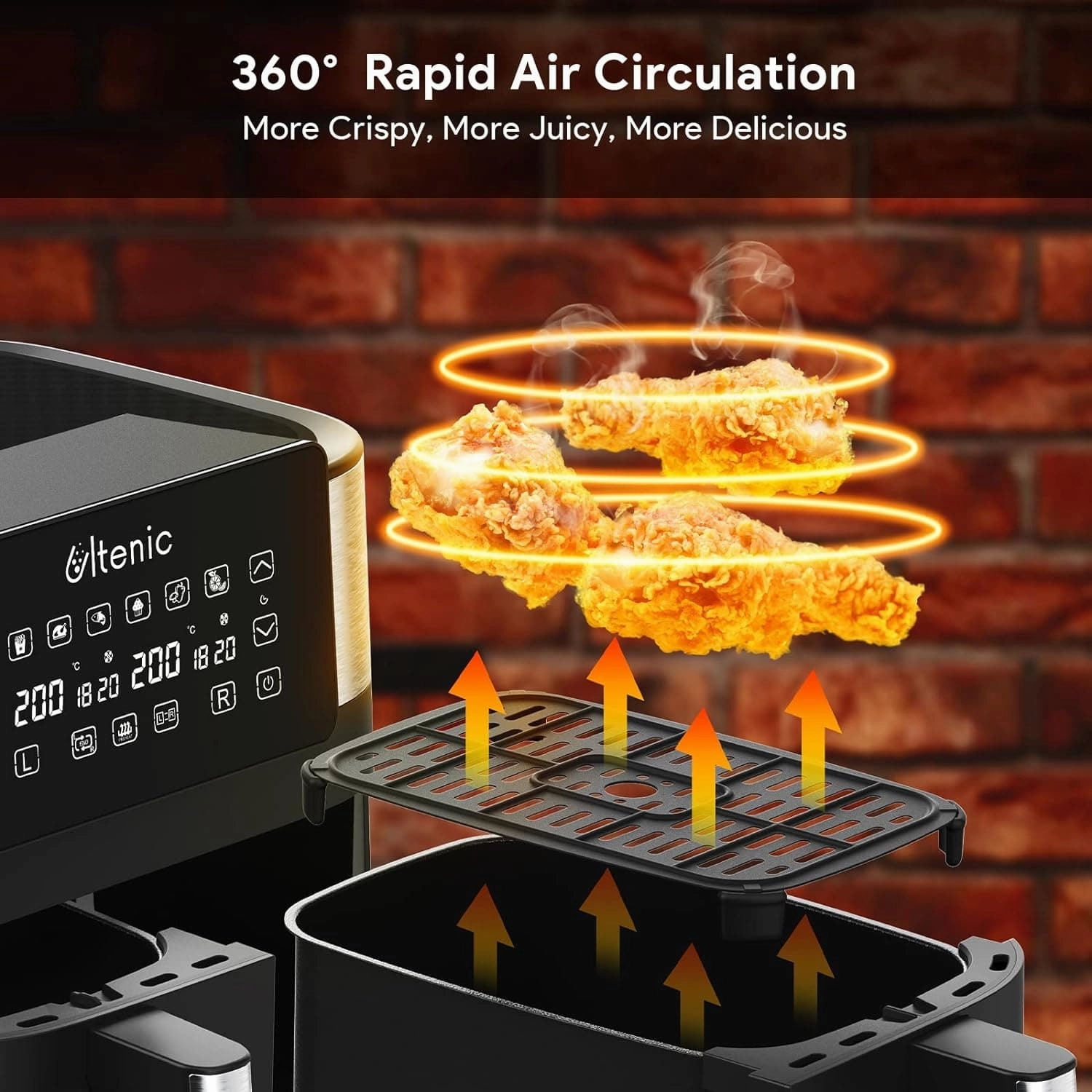 Ultenic K20 Dual Air Fryer, 6-in-1 Health Air Fryers with 2 Independent Frying Baskets, SYNC Cooking, XL 7.6L Family Sized, App with 100  Recipes, Dishwasher-Safe