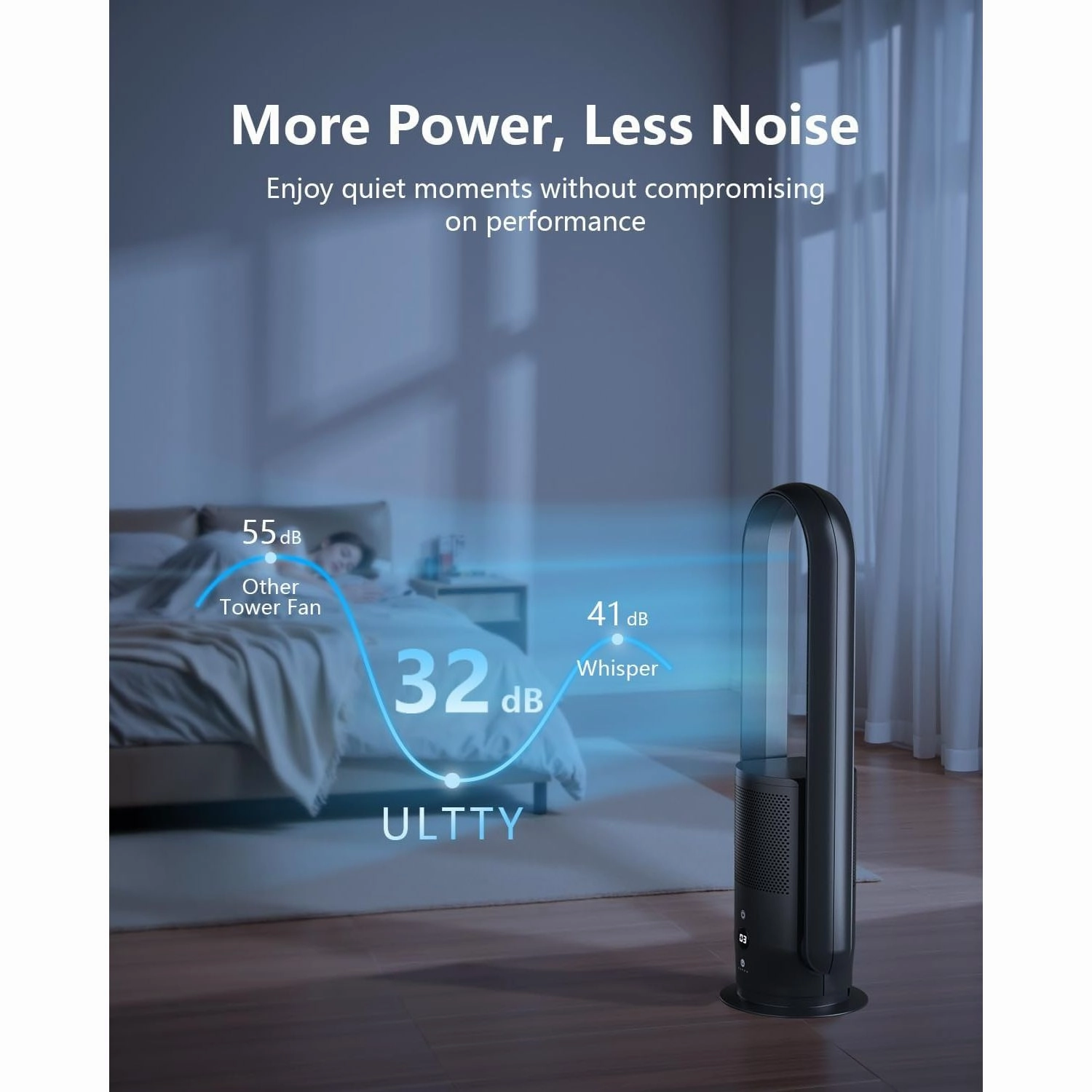 Ultty Bladeless Tower Fan with HEPA Air Purifier  80cm Oscillating, 9 Speeds, Remote, Timer, Touch Control, Black (CR022D)