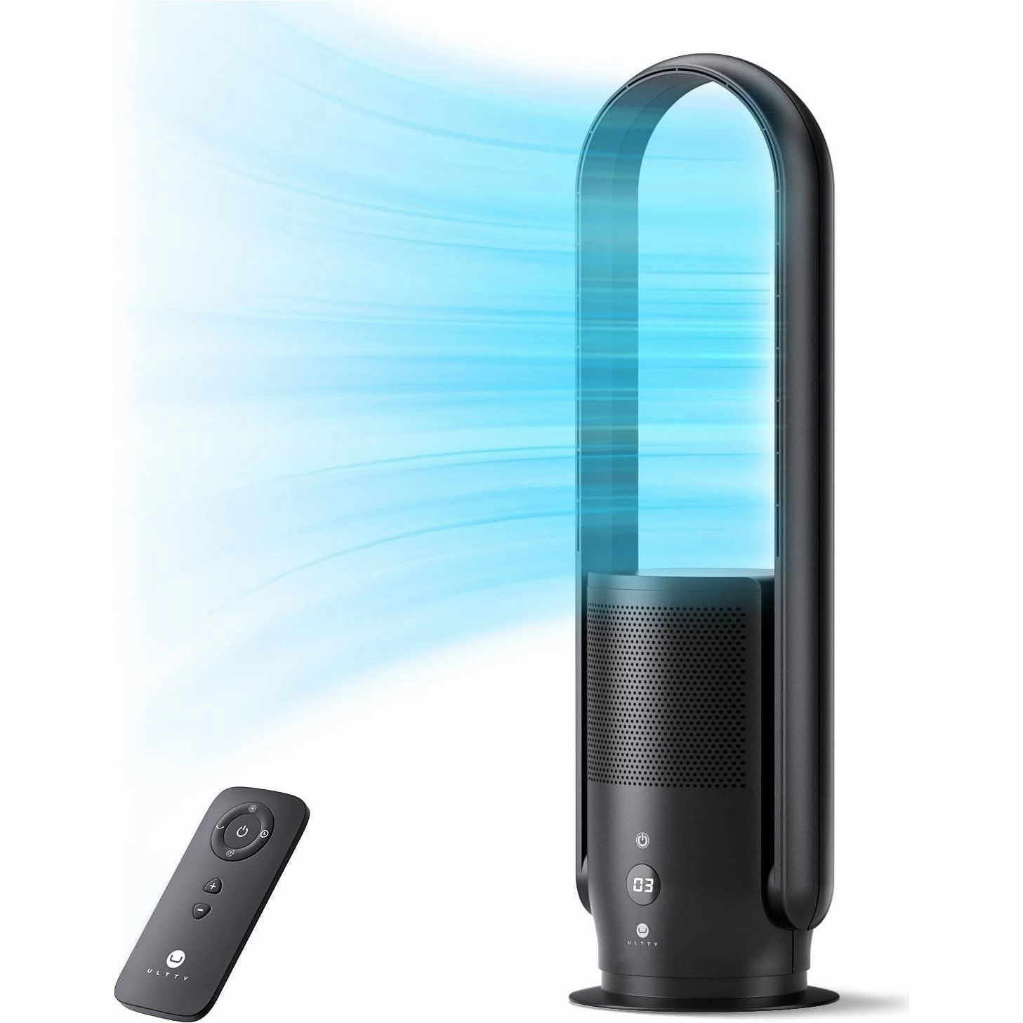 Ultty Bladeless Tower Fan with HEPA Air Purifier  80cm Oscillating, 9 Speeds, Remote, Timer, Touch Control, Black (CR022D)