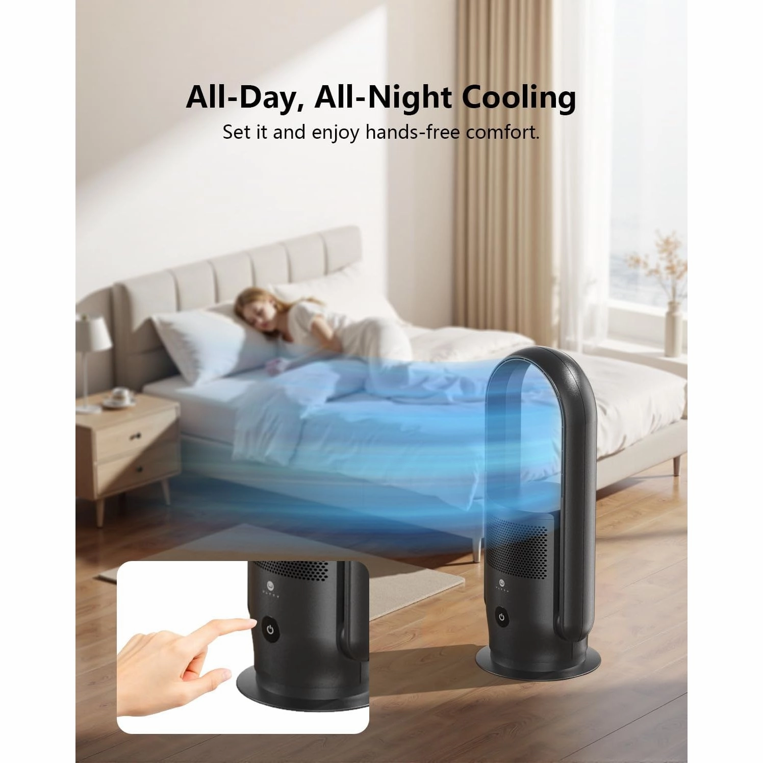 Ultty Bladeless Tower Fan with HEPA Air Purifier  Remote, Touch Control, Timer, 90 Oscillation, 9 Speeds, Black (CR021)