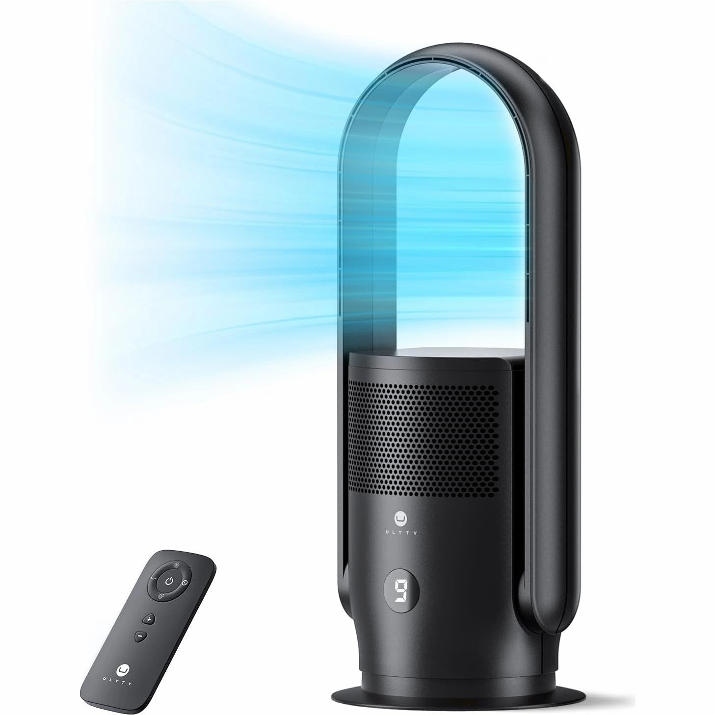 Ultty Bladeless Tower Fan with HEPA Air Purifier  Remote, Touch Control, Timer, 90 Oscillation, 9 Speeds, Black (CR021)