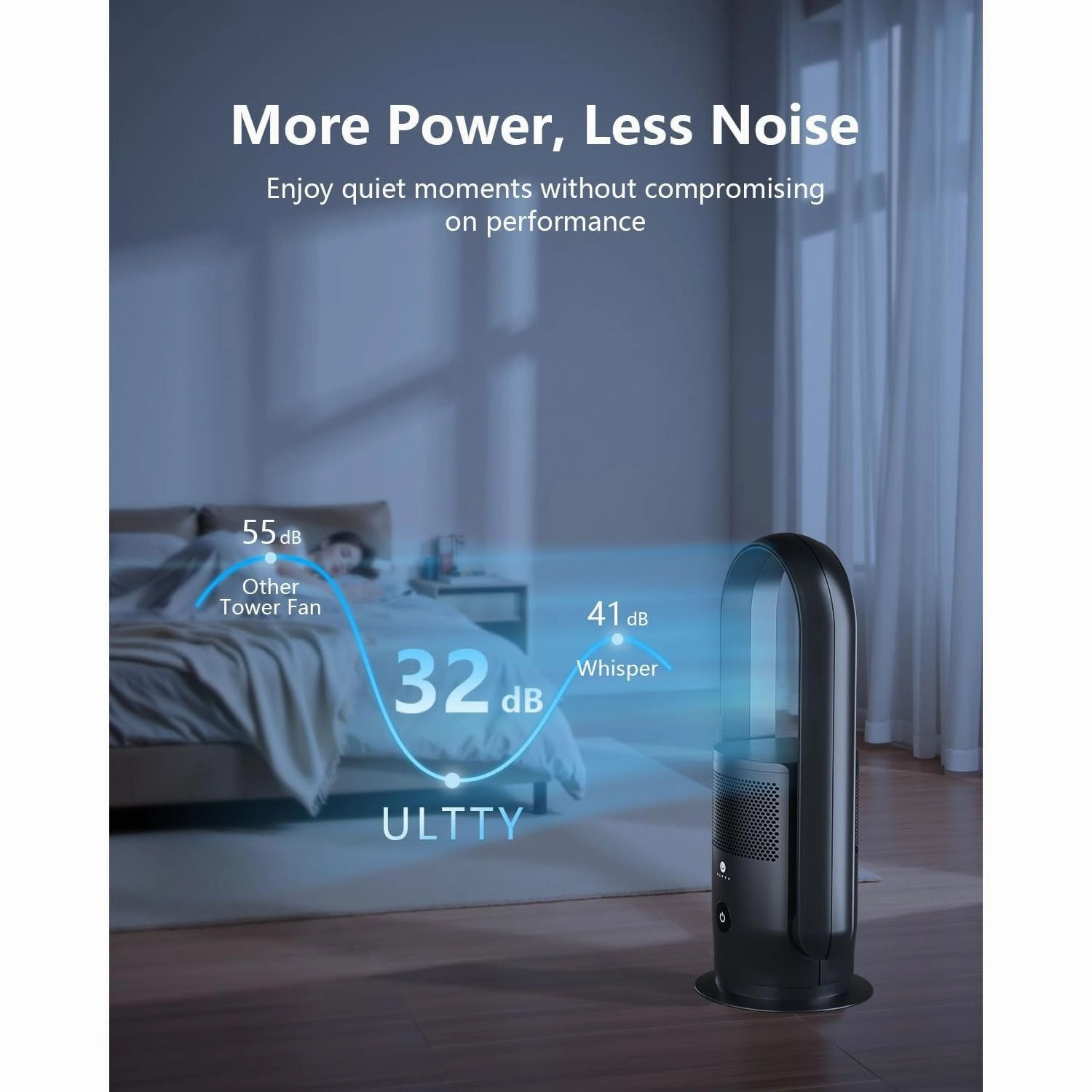 Ultty Bladeless Tower Fan with HEPA Air Purifier  Remote, Touch Control, Timer, 90 Oscillation, 9 Speeds, Black (CR021)