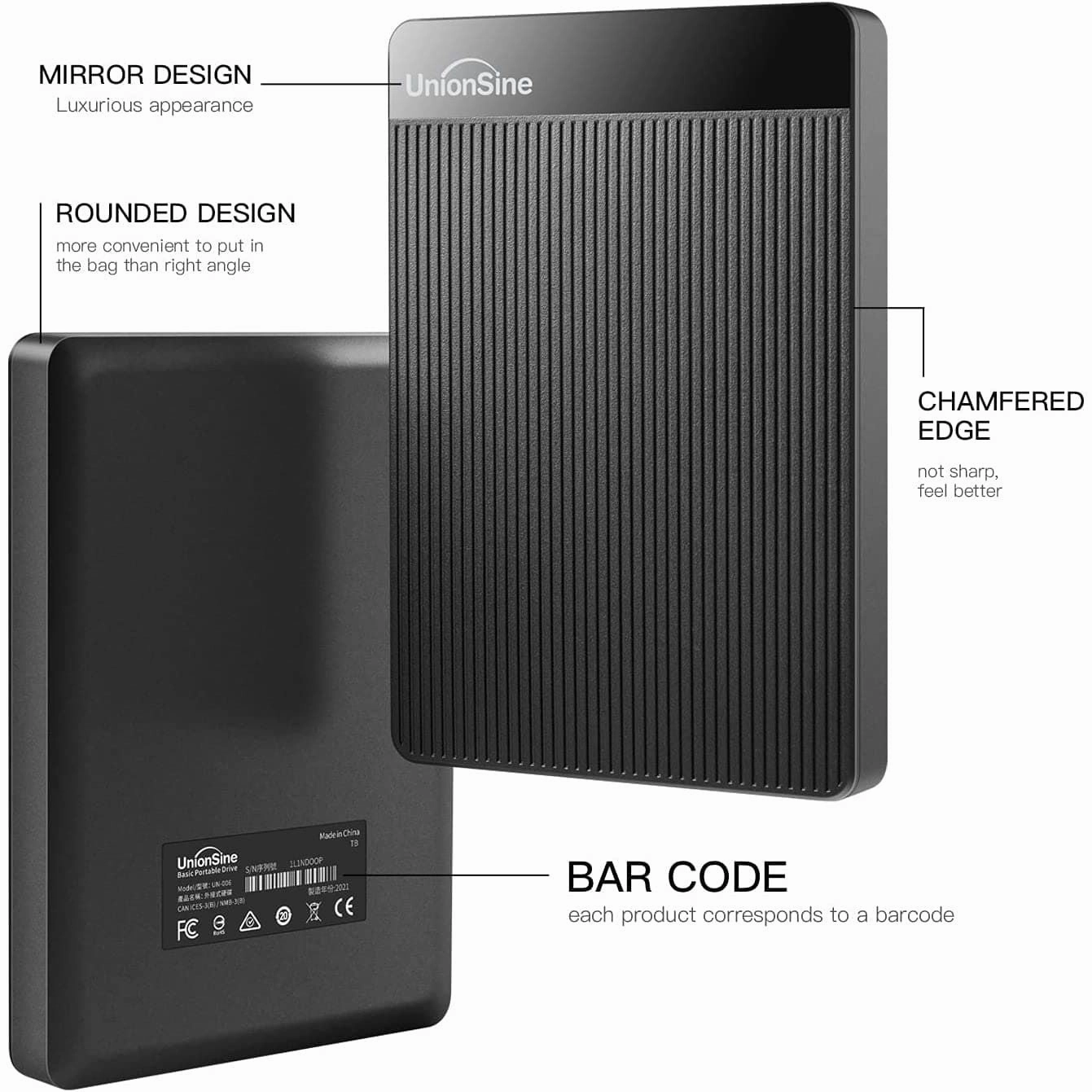 UnionSine 500GB Ultra Slim Portable External Hard Drive - USB 3.0 HDD Storage