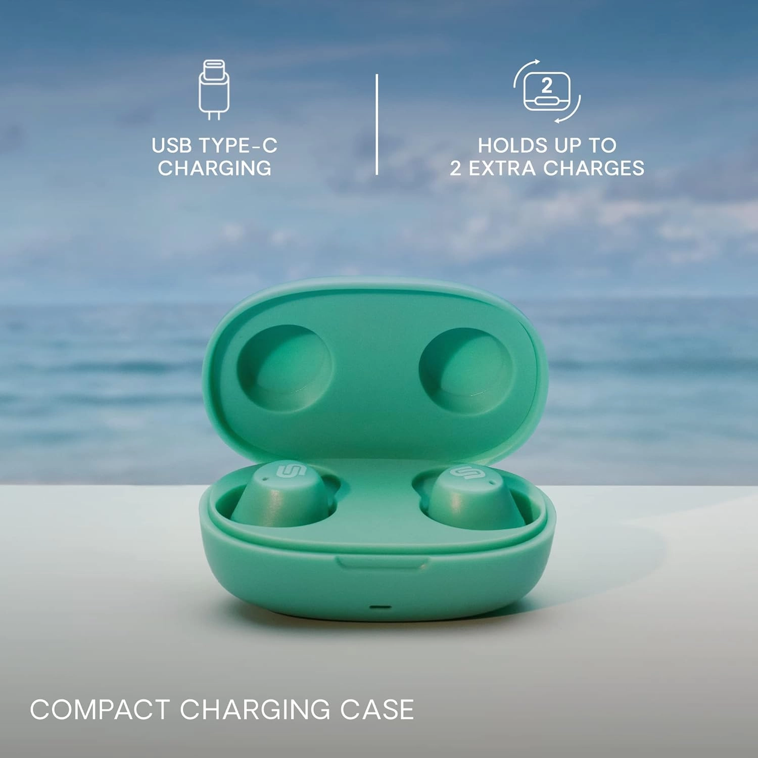 Urbanista Lisbon True Wireless Earbuds, Bluetooth 5.2, 27-Hr Playtime, Touch Control, GoFit Wing, USB-C Charging Case, Mint Green