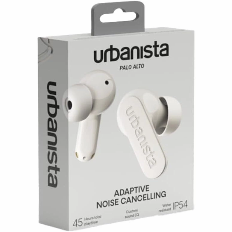 Urbanista Palo Alto True Wireless Earbuds ANC, 45H Playtime, Bluetooth Multipoint, IP54, USB-C Charging Case - White