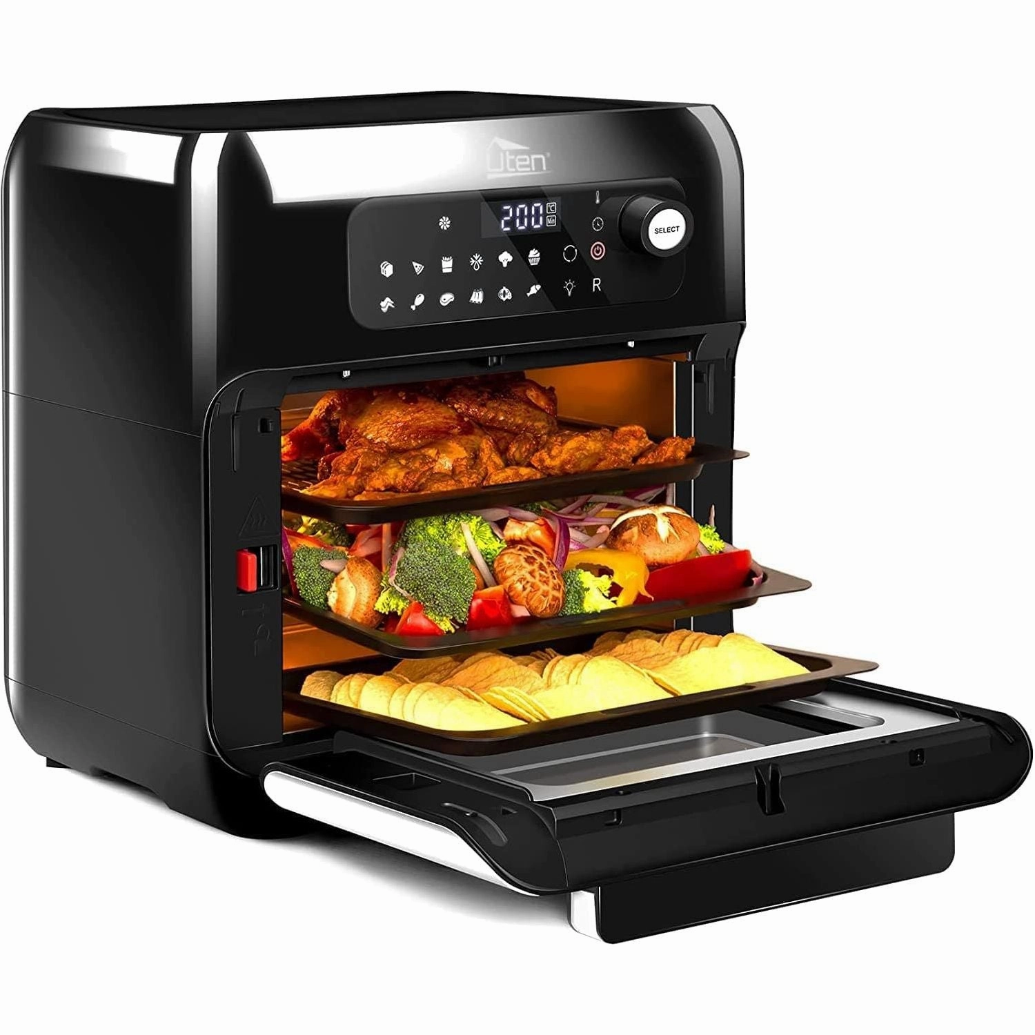 Uten 10L Digital Air Fryer Oven | 1500W Smart Tabletop with LED Touch Control, 12 Presets & Recipe Book