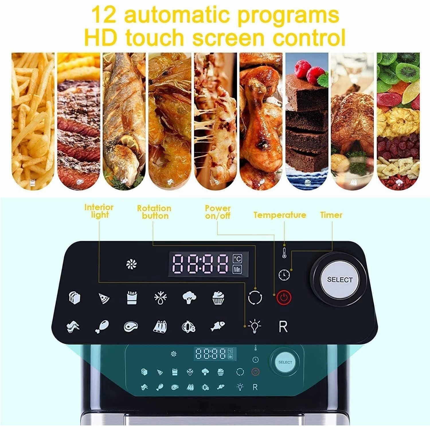 Uten 10L Digital Air Fryer Oven | 1500W Smart Tabletop with LED Touch Control, 12 Presets & Recipe Book