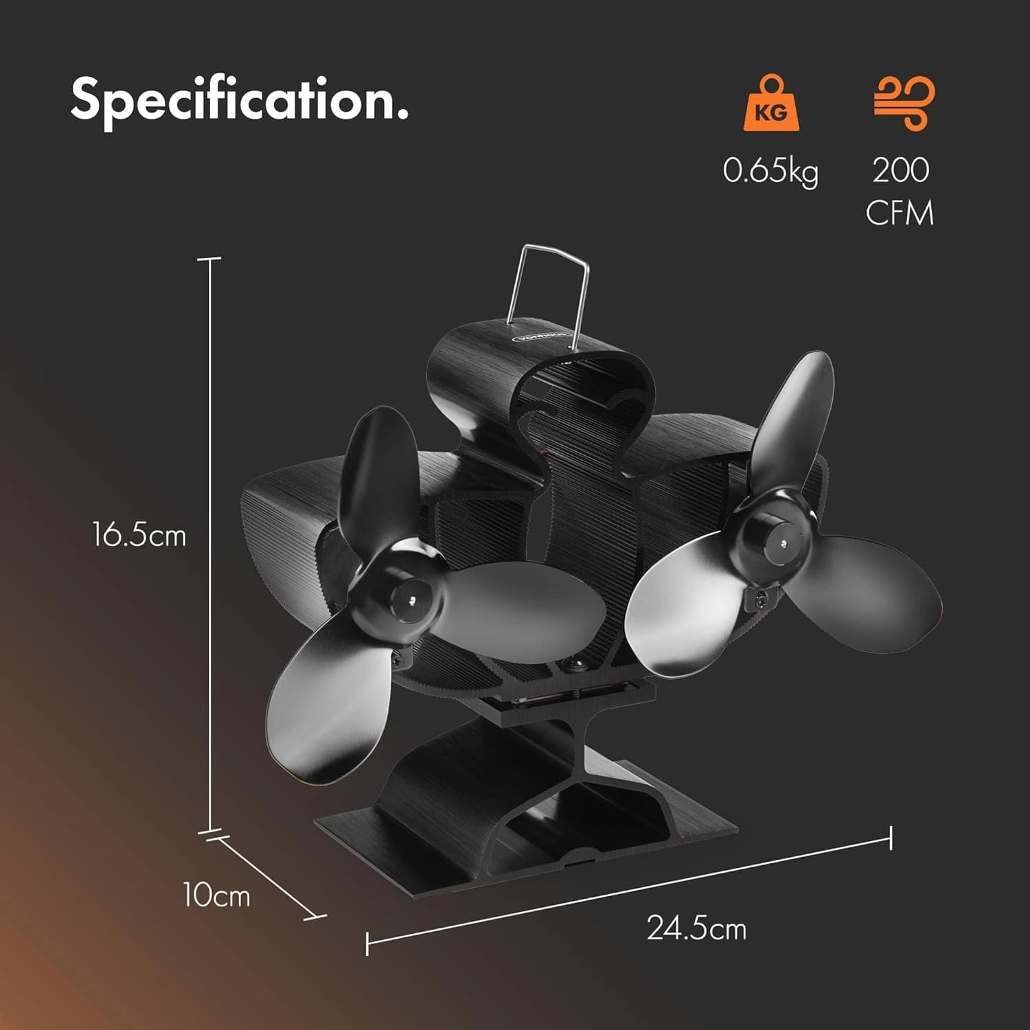 VonHaus Stove Fan  Double Log Burner Fan with 6 Blades, Heat Powered Fan for Wood/Log Burners, Fireplaces, Stove Heaters  Silent Operation, Eco Friendly Circulation, Self Powered