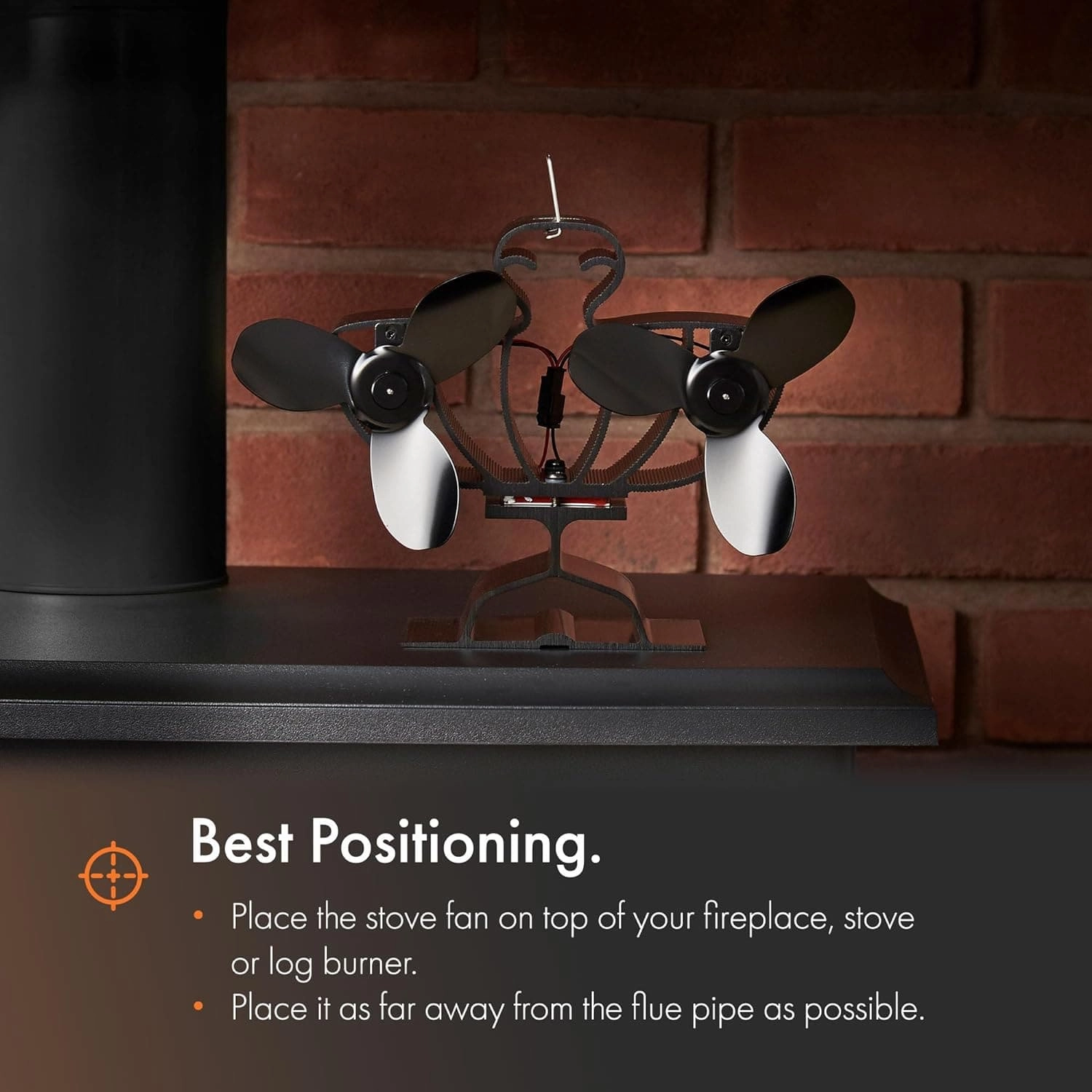VonHaus Stove Fan  Double Log Burner Fan with 6 Blades, Heat Powered Fan for Wood/Log Burners, Fireplaces, Stove Heaters  Silent Operation, Eco Friendly Circulation, Self Powered