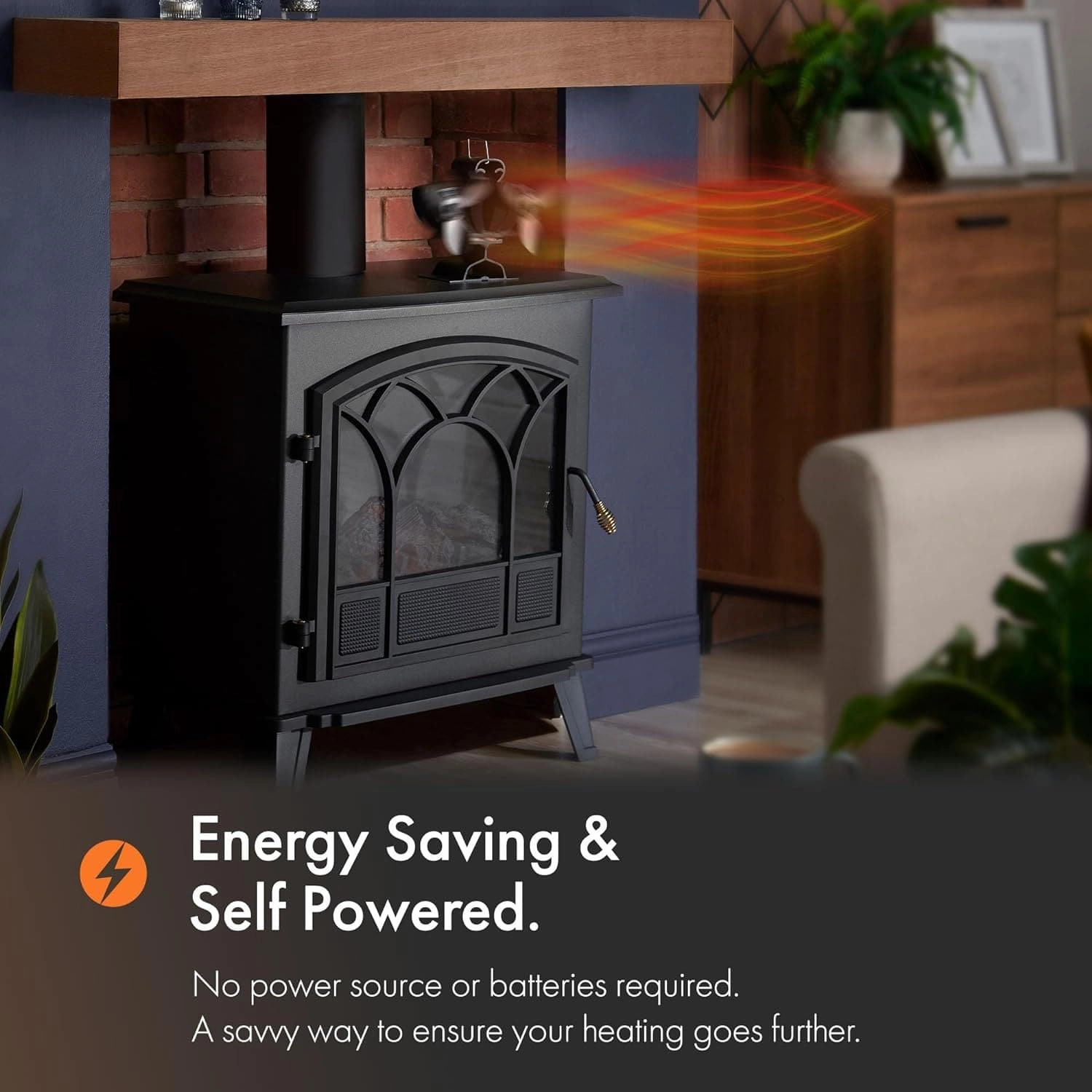 VonHaus Stove Fan  Double Log Burner Fan with 6 Blades, Heat Powered Fan for Wood/Log Burners, Fireplaces, Stove Heaters  Silent Operation, Eco Friendly Circulation, Self Powered
