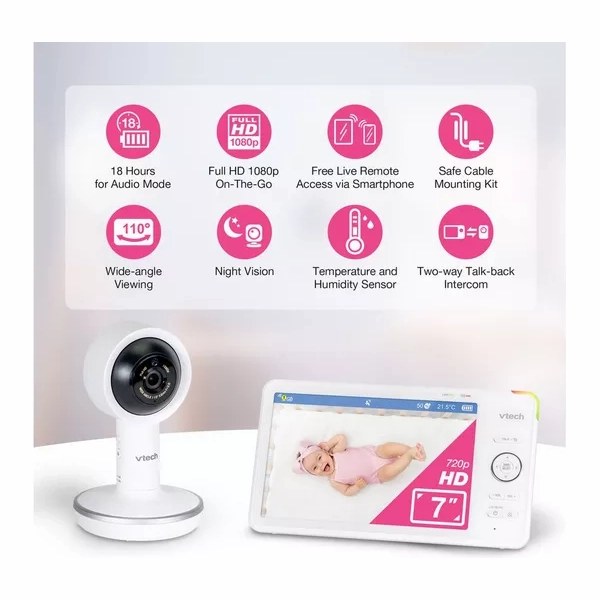 VTECH RM7787HD 7" Full HD Over-The-Cot WiFi Baby Monitor - White