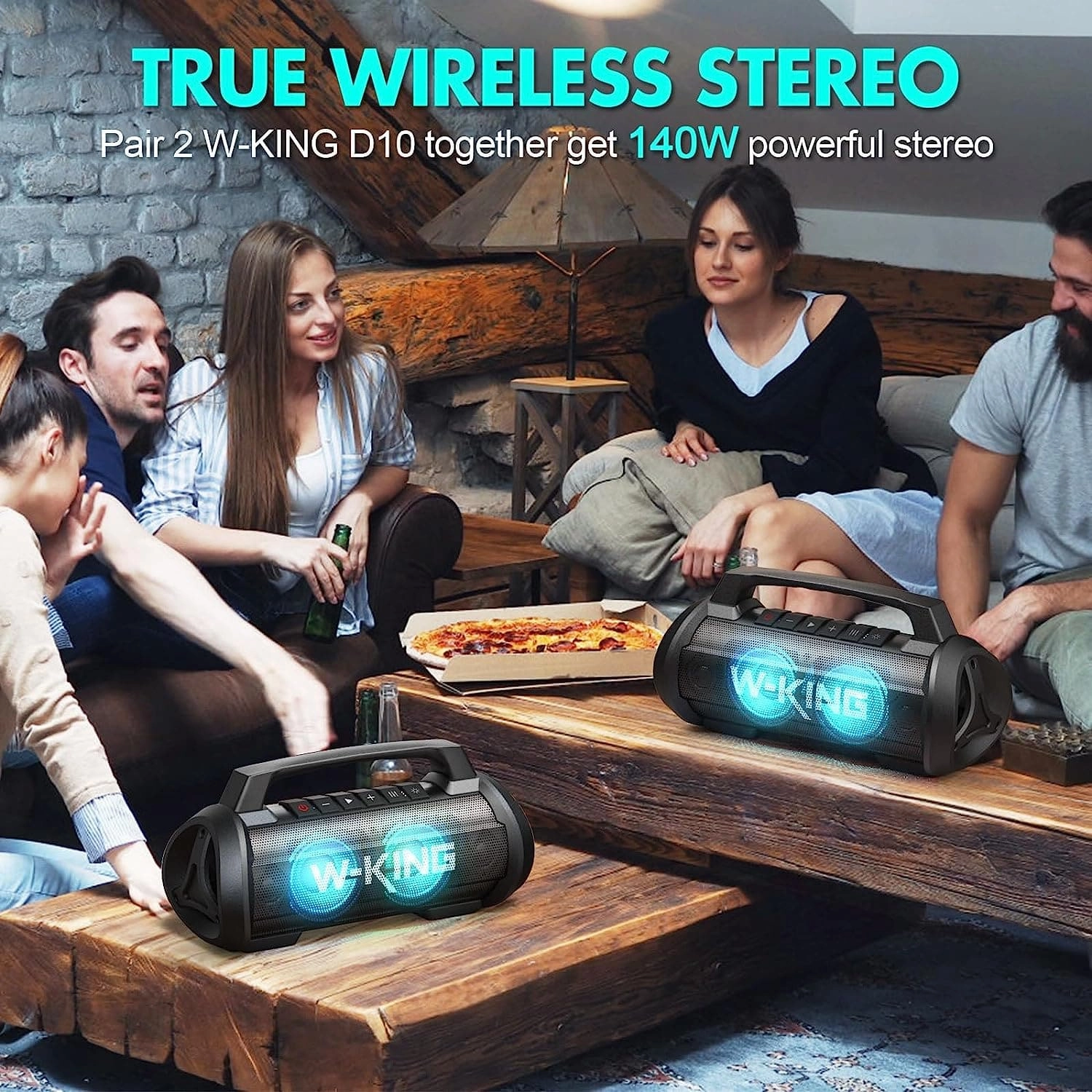 W-KING Outdoor Portable Speaker Bluetooth Waterproof with Lights - 70W Loud Bluetooth Speaker Wireless