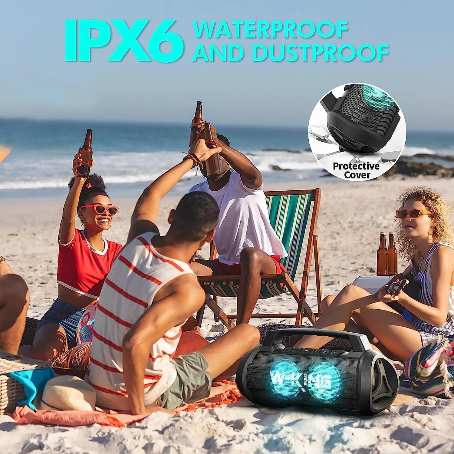 W-KING Outdoor Portable Speaker Bluetooth Waterproof with Lights - 70W Loud Bluetooth Speaker Wireless