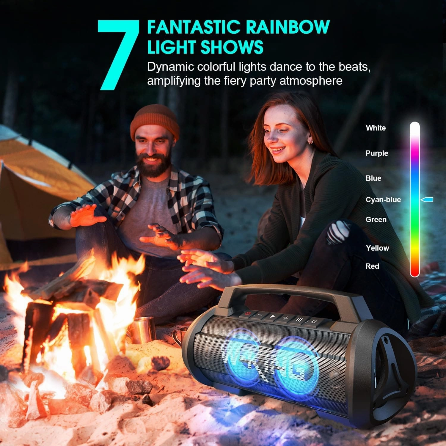 W-KING Outdoor Portable Speaker Bluetooth Waterproof with Lights - 70W Loud Bluetooth Speaker Wireless
