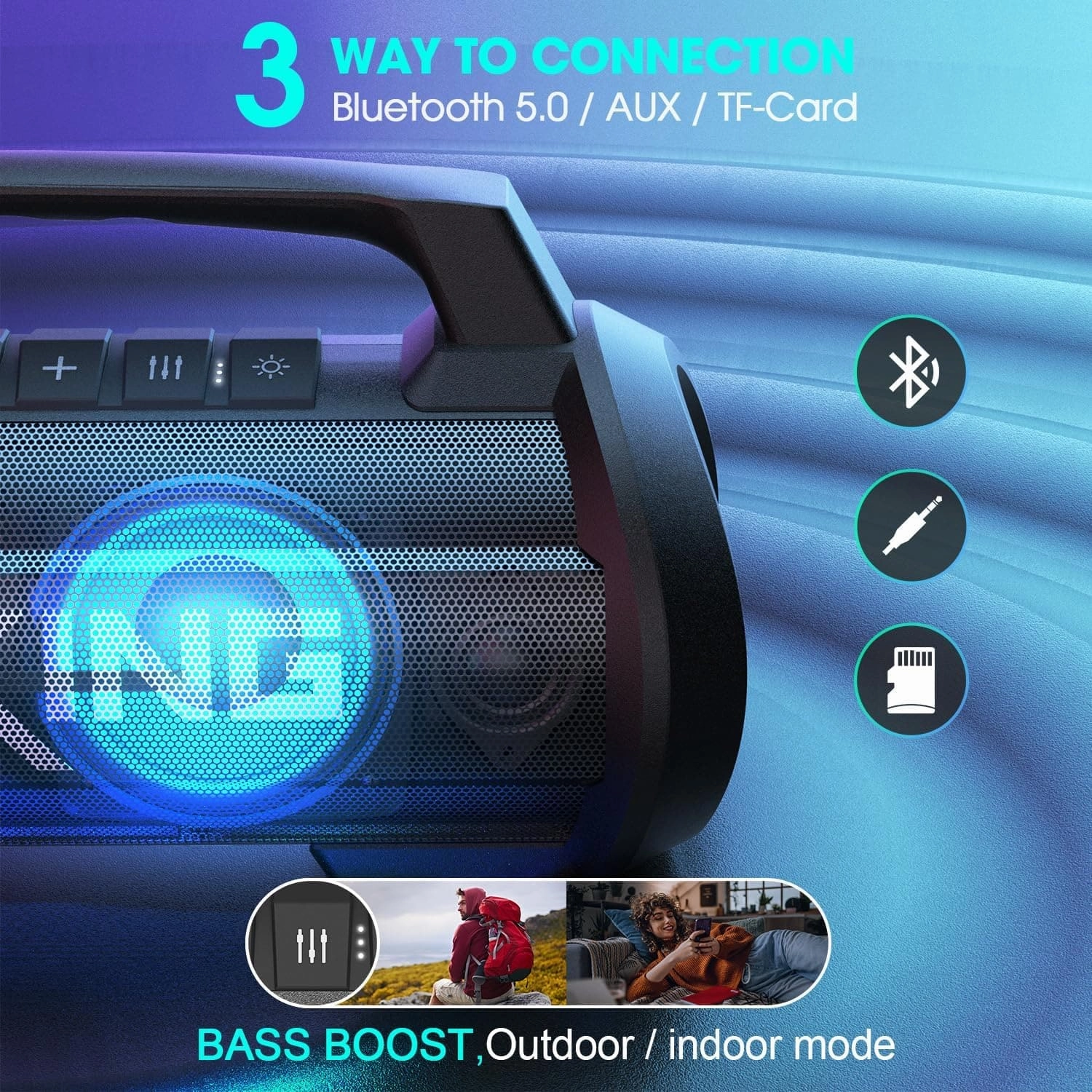W-KING Outdoor Portable Speaker Bluetooth Waterproof with Lights - 70W Loud Bluetooth Speaker Wireless