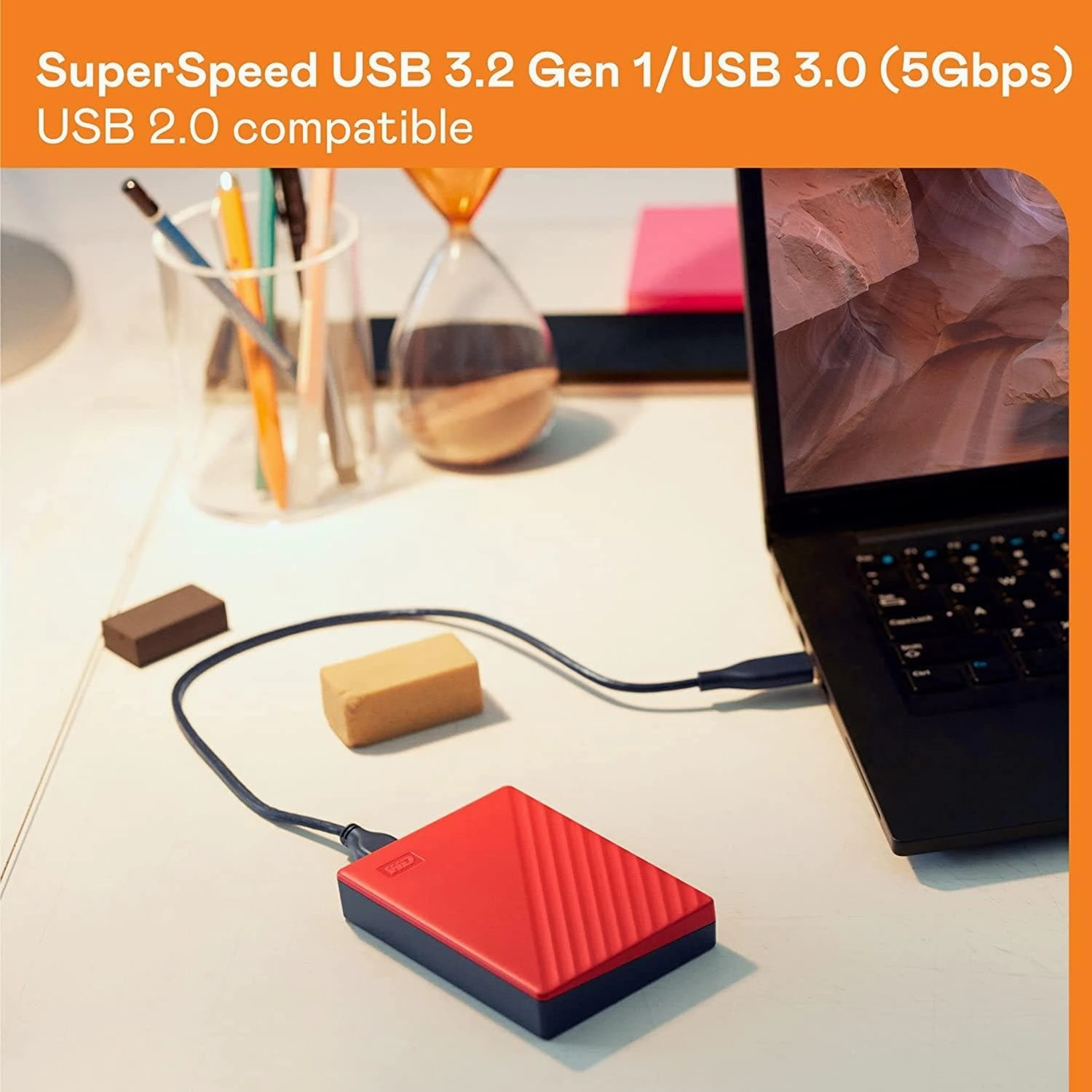 WD 2 TB My Passport Portable HDD USB 3.0 with software for device management, backup and password protection - Red - Works with PC, Xbox and PS4