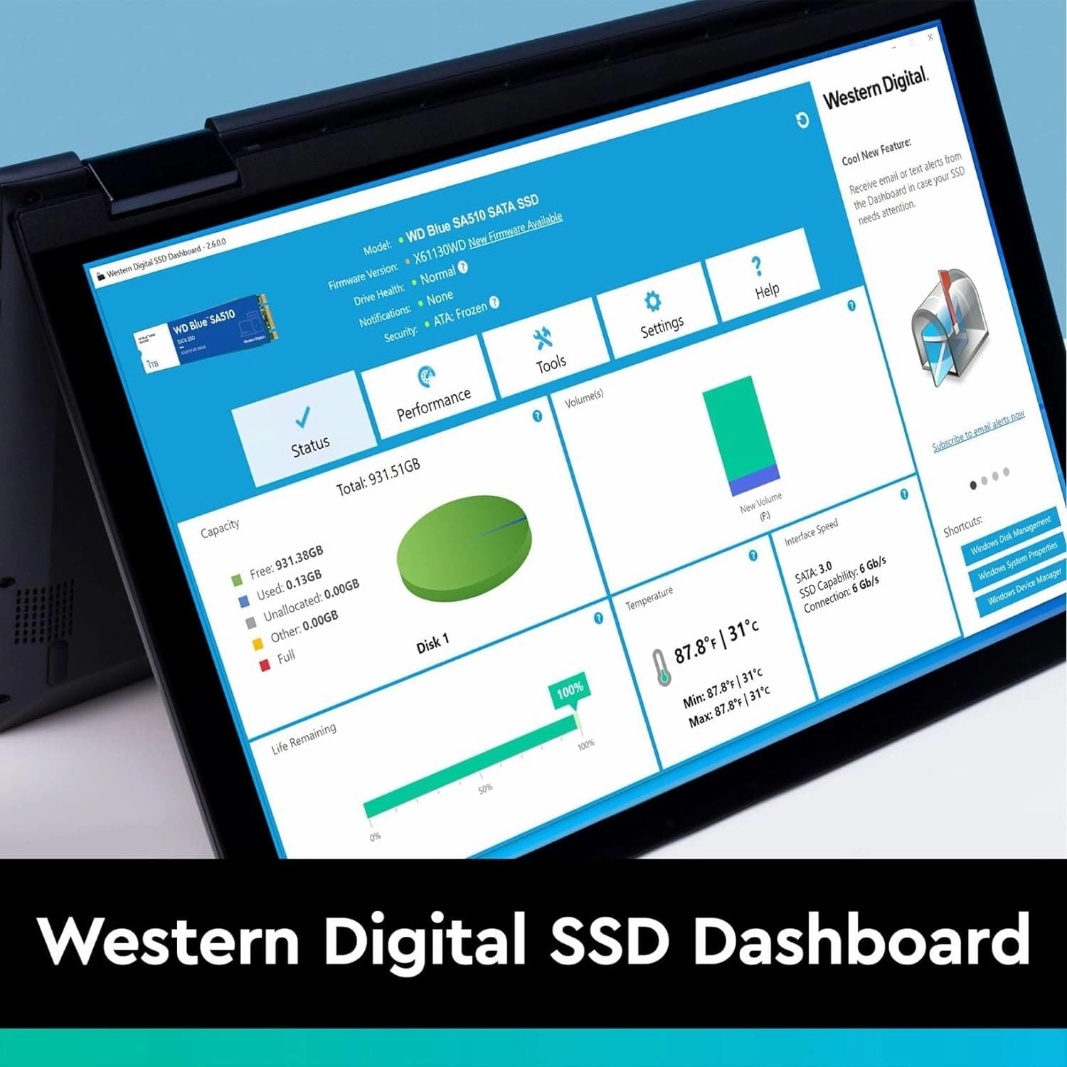 WD Blue SA510 250GB M.2, SATA SSD, up to 555 MB/s, Includes Acronis True Image for Western Digital, Disk & Cloning Migration, Flexible backup & recovery, ransomware protection