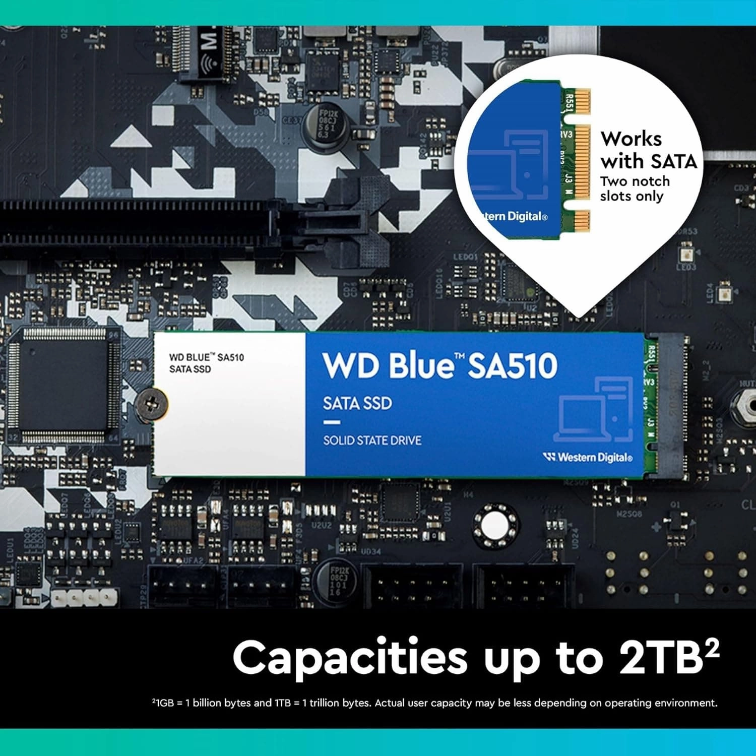 WD Blue SA510 250GB M.2, SATA SSD, up to 555 MB/s, Includes Acronis True Image for Western Digital, Disk & Cloning Migration, Flexible backup & recovery, ransomware protection