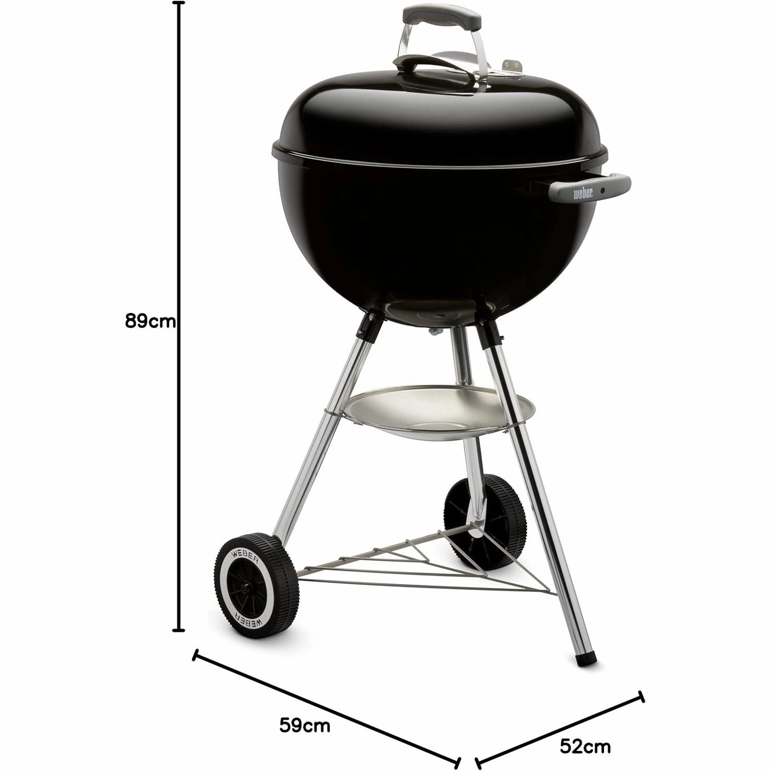 Weber Classic Kettle Charcoal Grill BBQ, 47cm  Black | Porcelain-Enamelled, Lid Thermometer, Stand & Wheels (1231004)