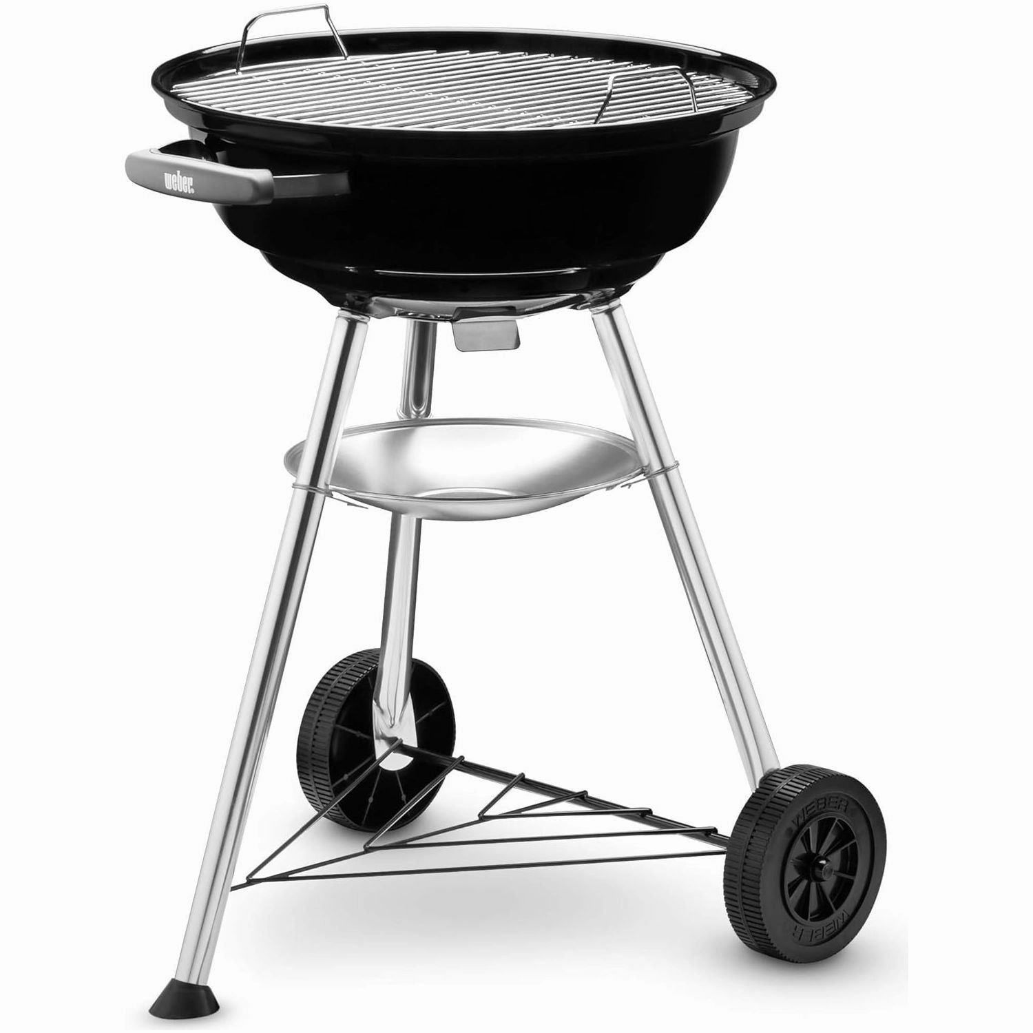 Weber Compact Kettle Charcoal Grill Barbecue, 47cm BBQ Grill with Lid Cover, Stand & Wheels Freestanding Outdoor Oven, Smoker & Outdoor Cooker with Porcelain-Enamelled Bowl- Black