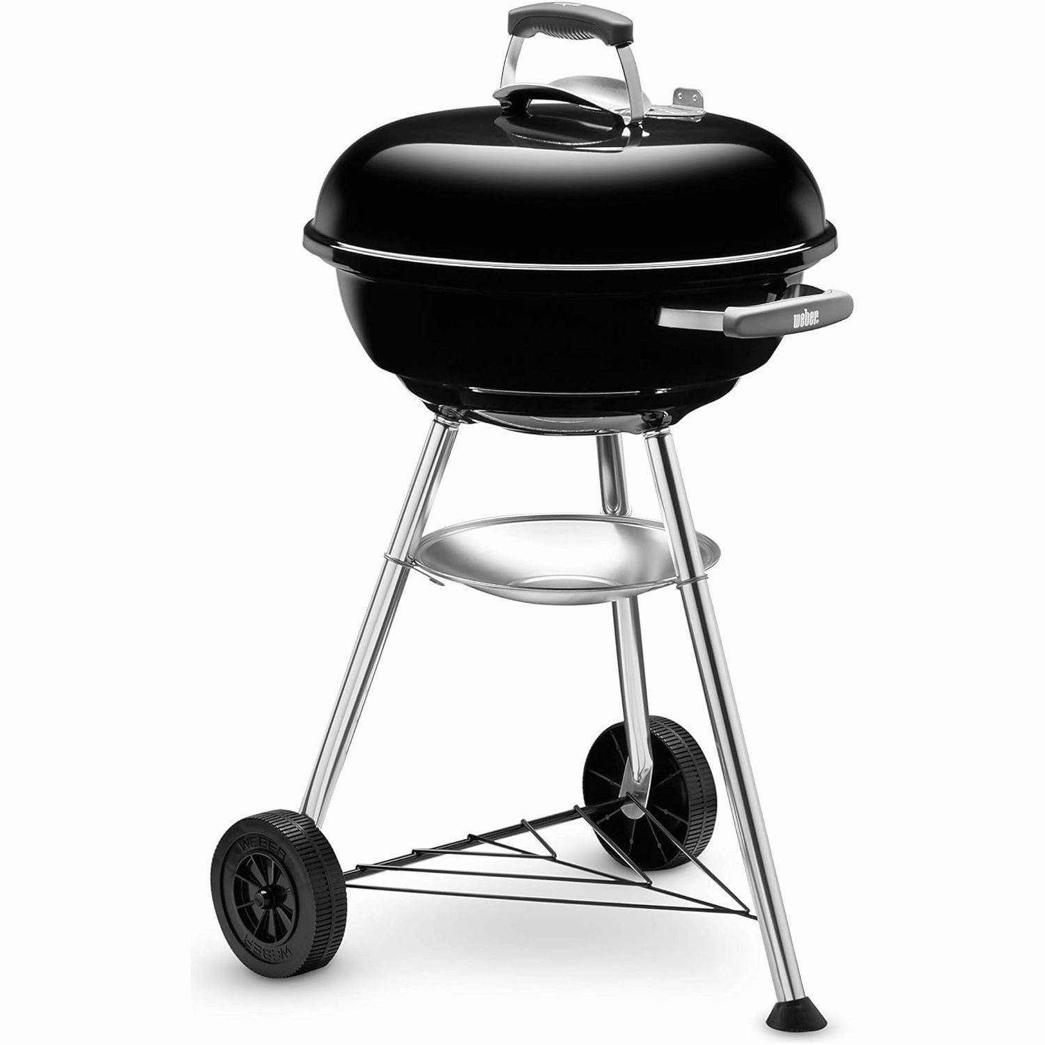 Weber Compact Kettle Charcoal Grill Barbecue, 47cm BBQ Grill with Lid Cover, Stand & Wheels Freestanding Outdoor Oven, Smoker & Outdoor Cooker with Porcelain-Enamelled Bowl- Black