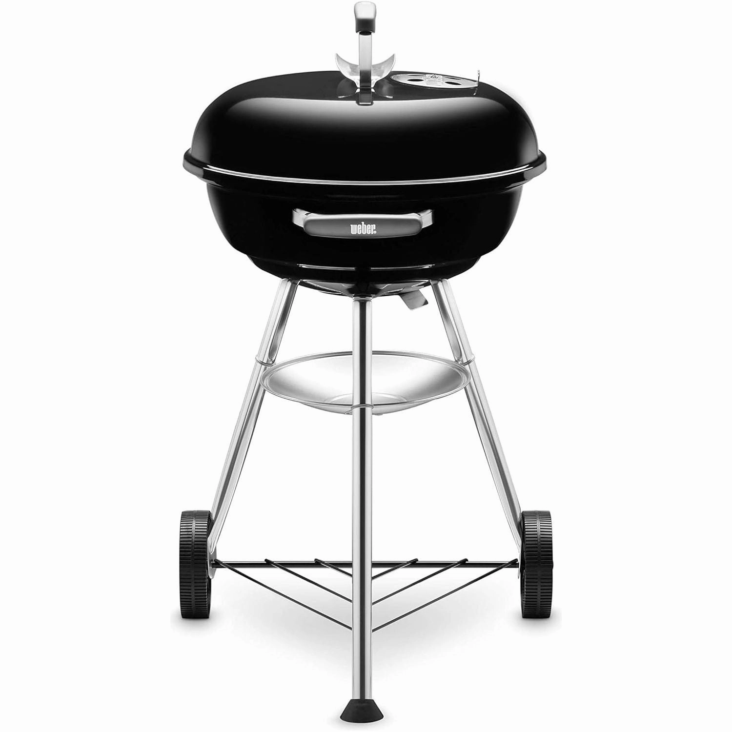 Weber Compact Kettle Charcoal Grill Barbecue, 47cm BBQ Grill with Lid Cover, Stand & Wheels Freestanding Outdoor Oven, Smoker & Outdoor Cooker with Porcelain-Enamelled Bowl- Black