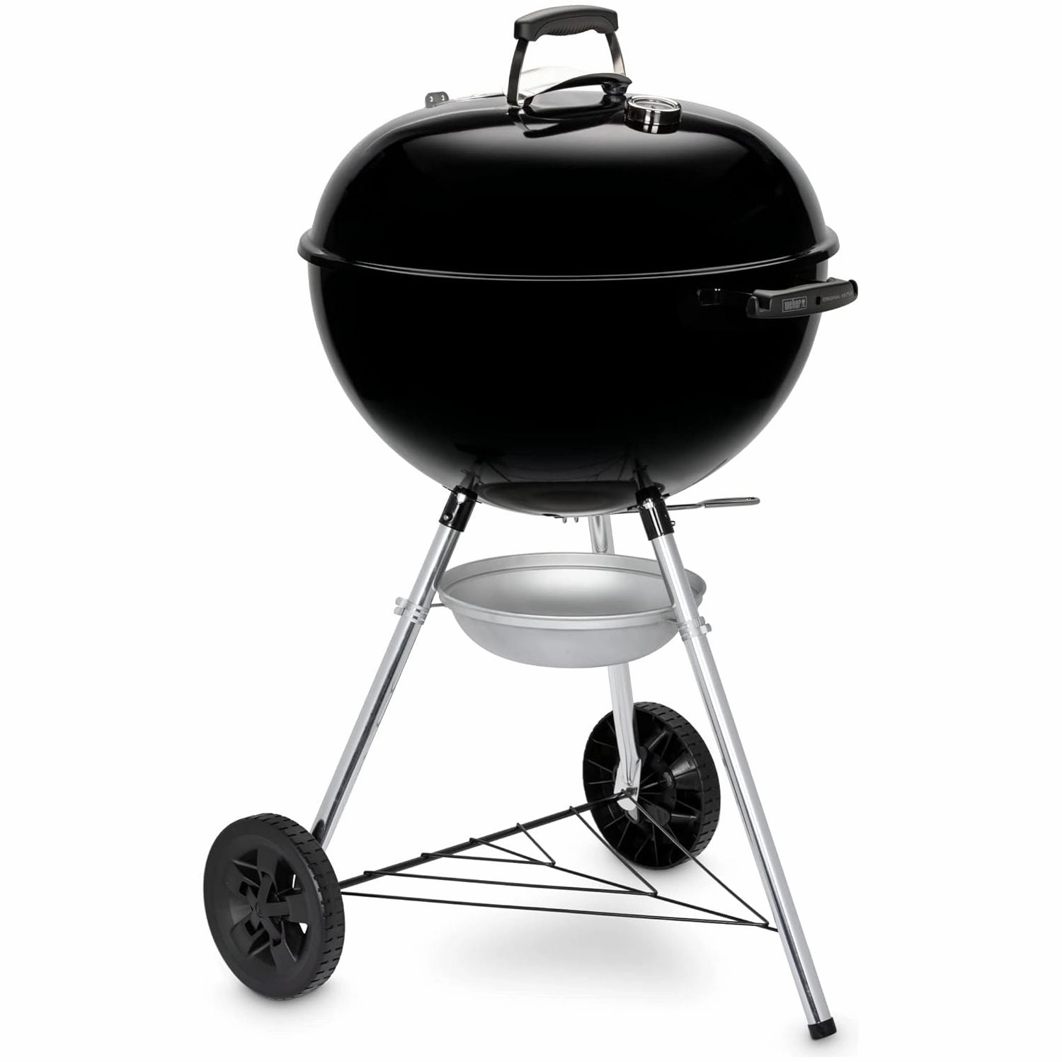 Weber Original Kettle Charcoal Grill Barbecue, 57cm E-5710 BBQ Grill with Lid Cover, Thermometer, Stand & Wheels Freestanding Outdoor Oven & Cooker with Porcelain-Enamelled Bowl - Black
