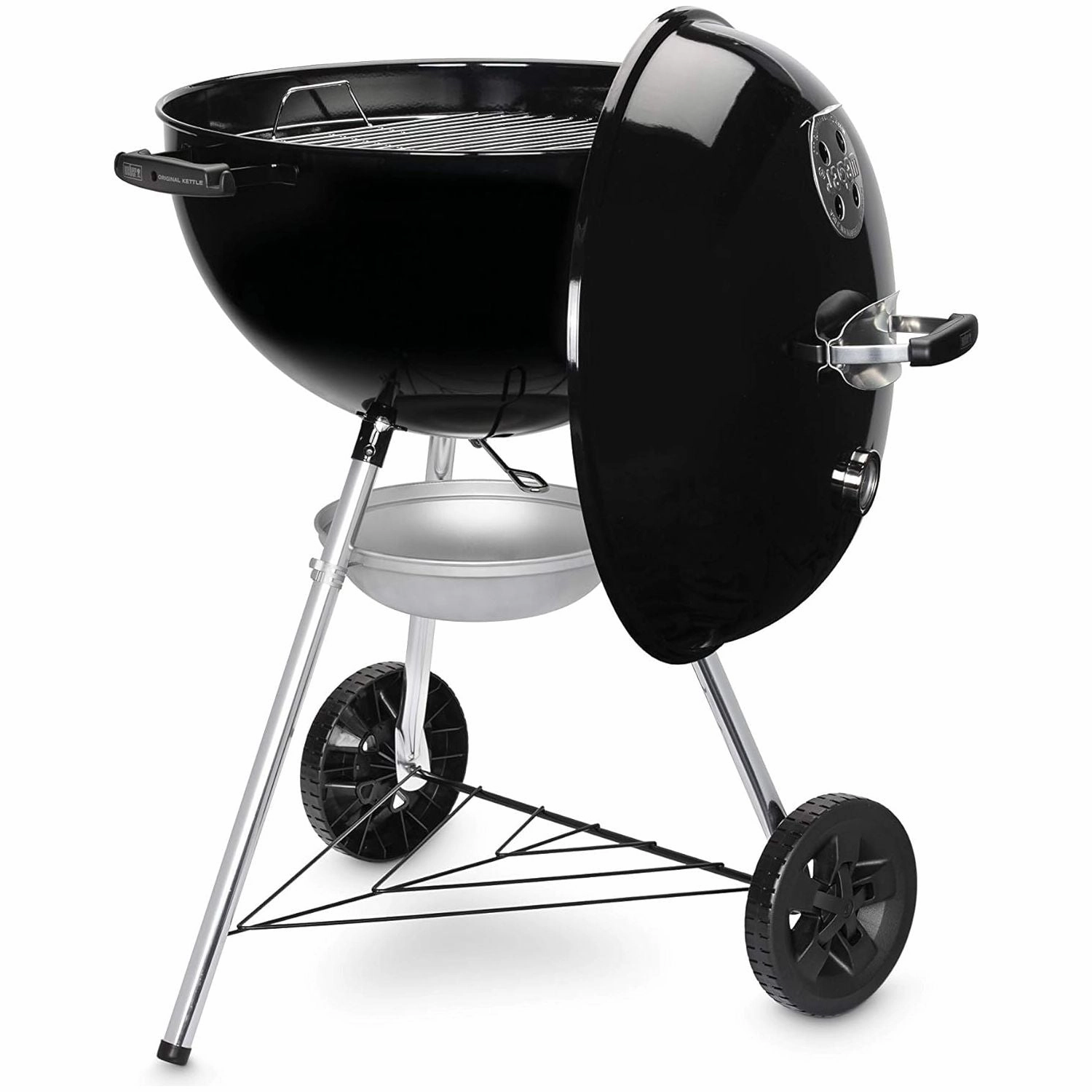 Weber Original Kettle Charcoal Grill Barbecue, 57cm E-5710 BBQ Grill with Lid Cover, Thermometer, Stand & Wheels Freestanding Outdoor Oven & Cooker with Porcelain-Enamelled Bowl - Black