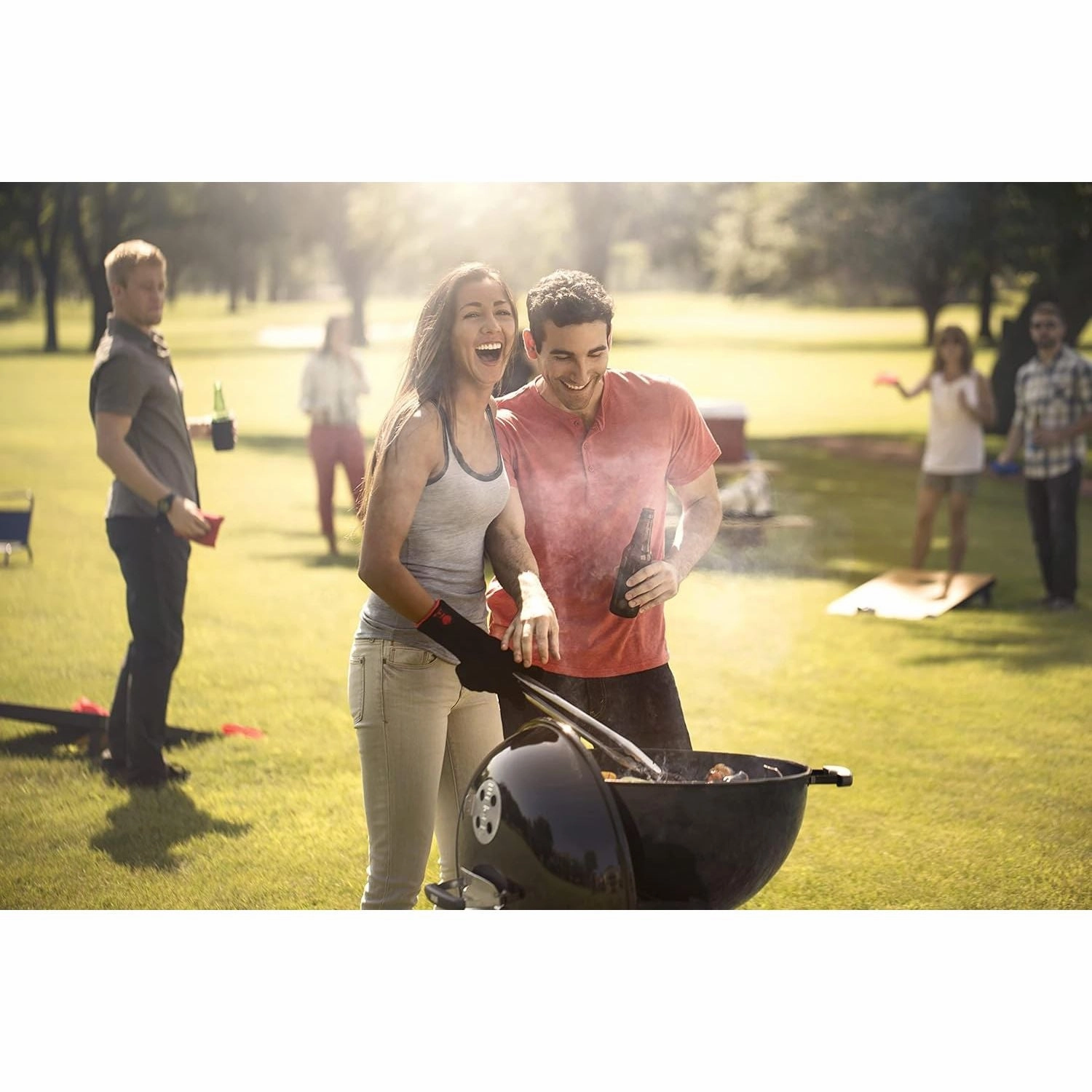 Weber Original Kettle Charcoal Grill Barbecue, 57cm E-5710 BBQ Grill with Lid Cover, Thermometer, Stand & Wheels Freestanding Outdoor Oven & Cooker with Porcelain-Enamelled Bowl - Black