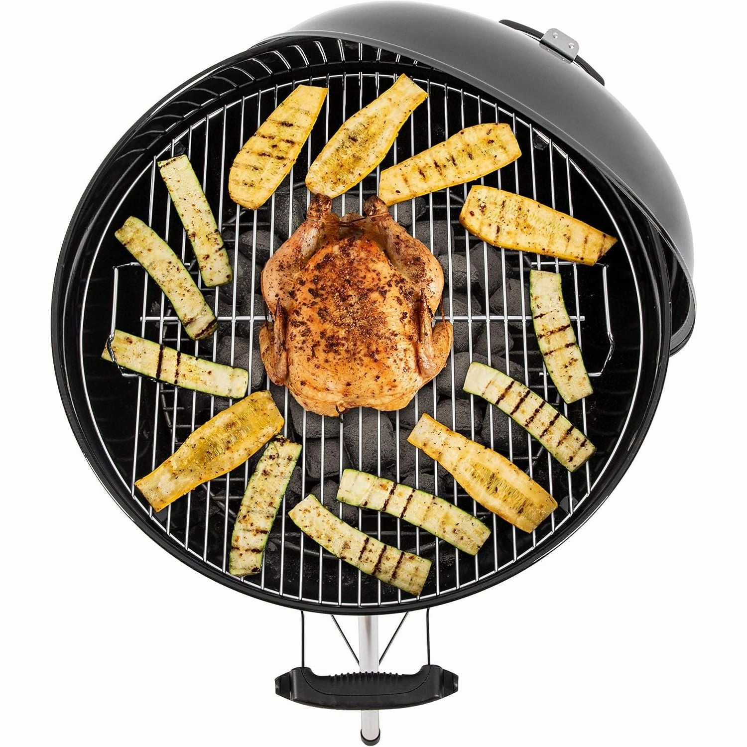 Weber Original Kettle Charcoal Grill Barbecue, 57cm E-5710 BBQ Grill with Lid Cover, Thermometer, Stand & Wheels Freestanding Outdoor Oven & Cooker with Porcelain-Enamelled Bowl - Black