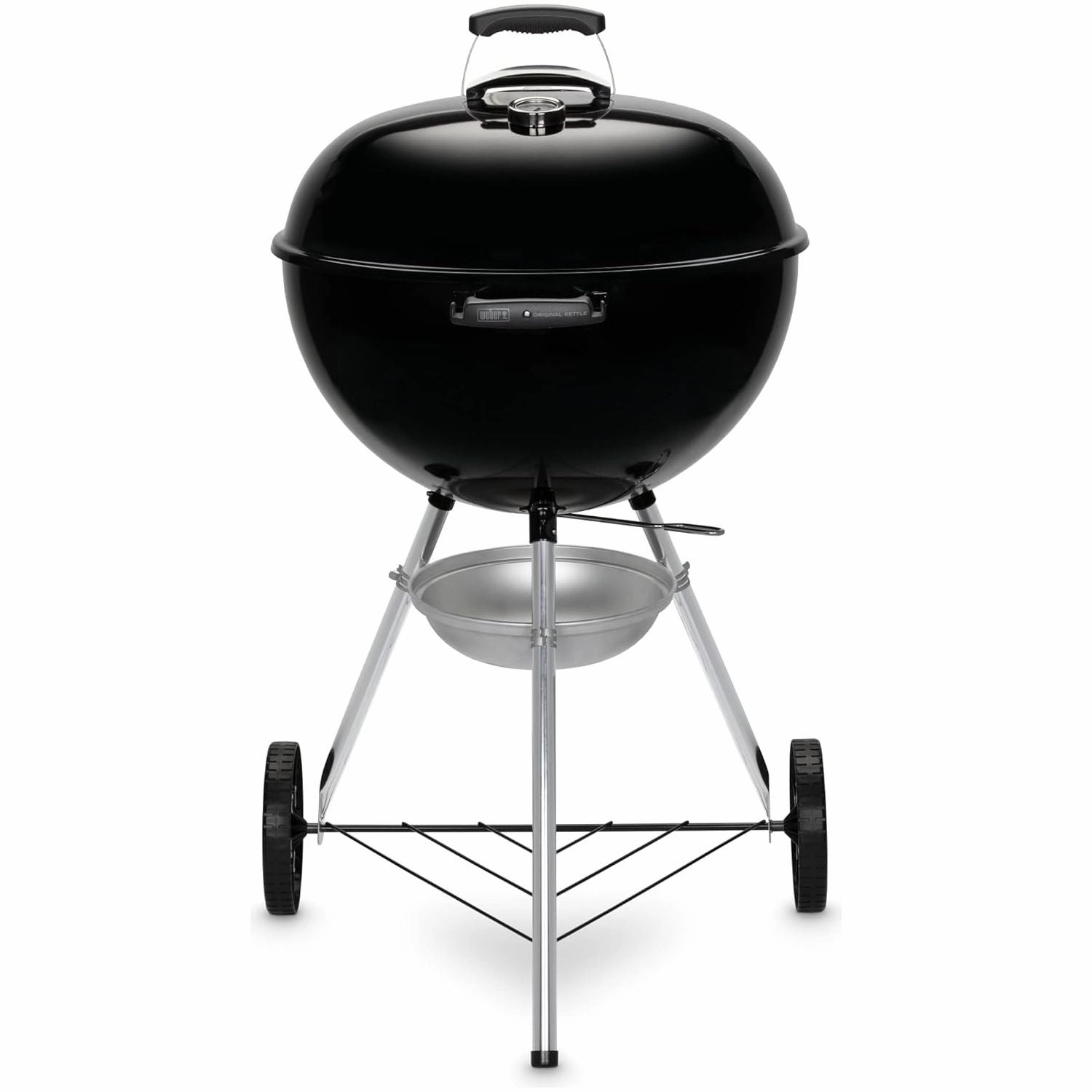 Weber Original Kettle Charcoal Grill Barbecue, 57cm E-5710 BBQ Grill with Lid Cover, Thermometer, Stand & Wheels Freestanding Outdoor Oven & Cooker with Porcelain-Enamelled Bowl - Black