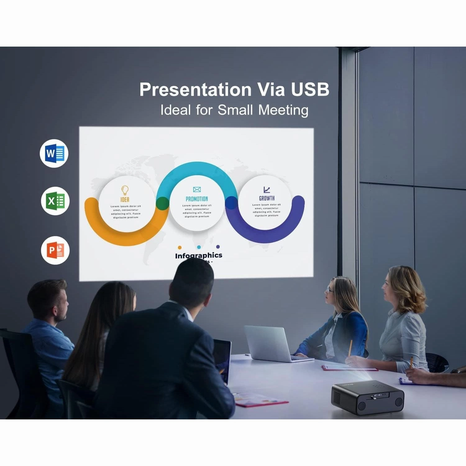 WiMiUS 26000 Lumen Full HD 1080P Portable Projector with Auto Focus & Keystone, WiFi 6, Bluetooth, 4K Support, 4D/4P Keystone, 50% Zoom, 300'' Display for Smartphone/TV Stick/PPT/PS5
