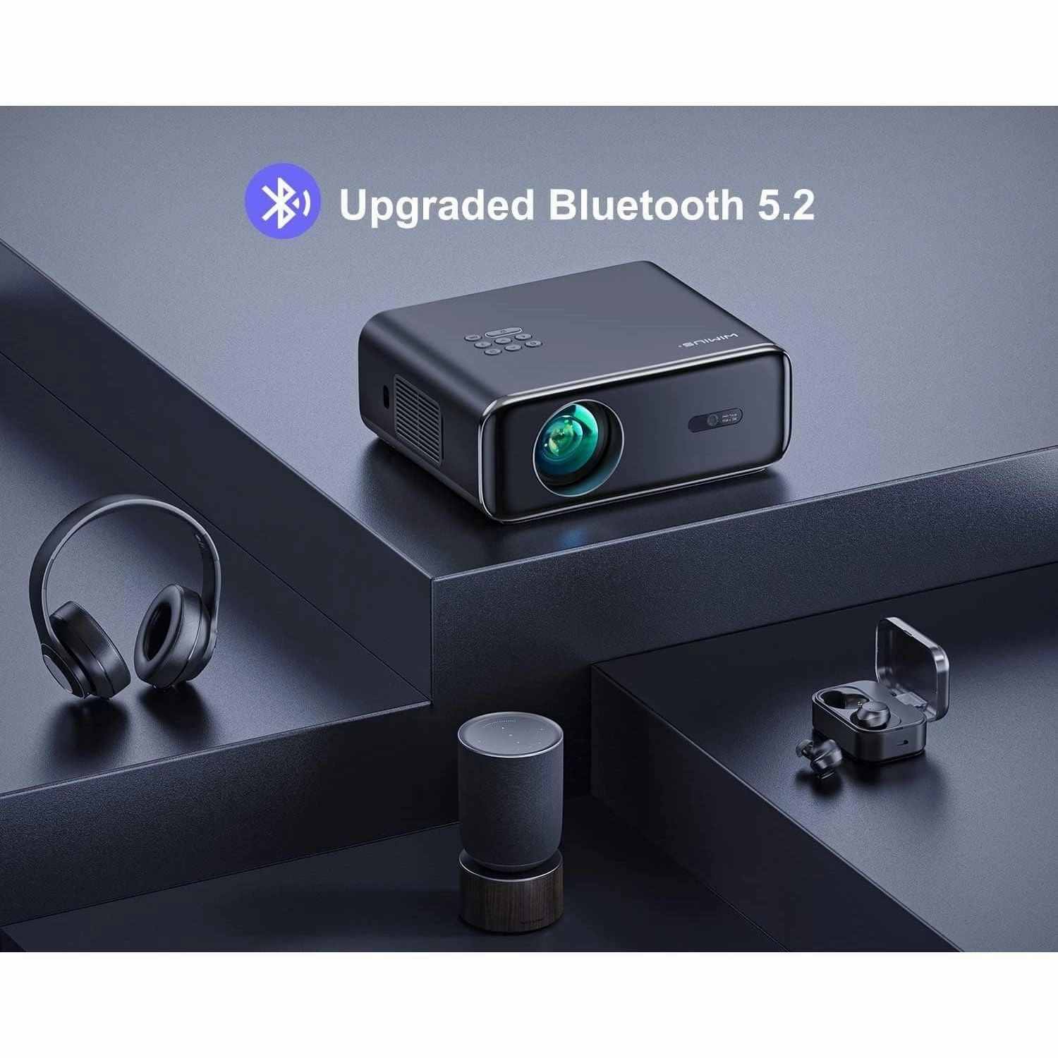 WiMiUS 26000 Lumen Full HD 1080P Portable Projector with Auto Focus & Keystone, WiFi 6, Bluetooth, 4K Support, 4D/4P Keystone, 50% Zoom, 300'' Display for Smartphone/TV Stick/PPT/PS5