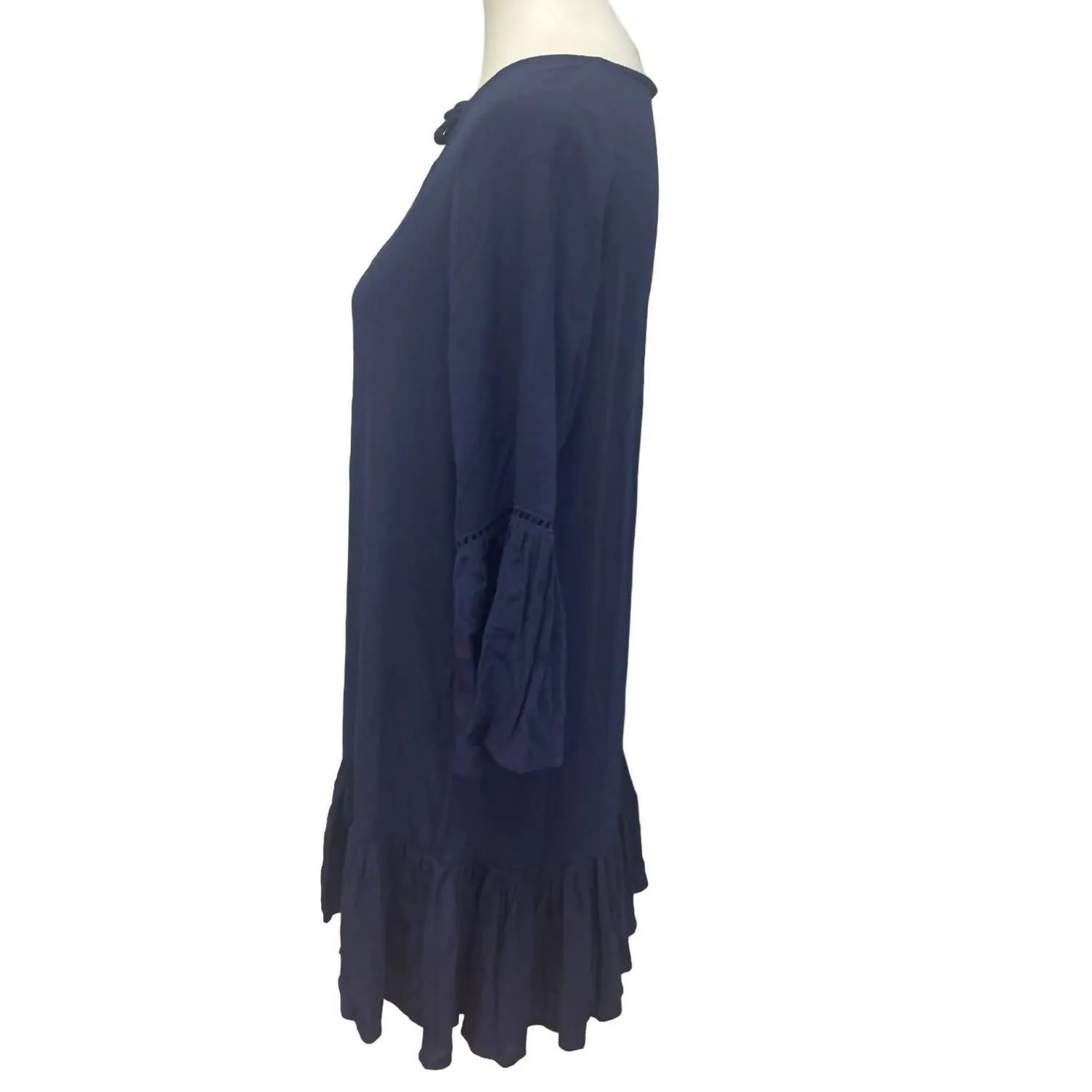 Women's Long Bell Sleeve Front Tie Swim Coverup Dress In Navy
