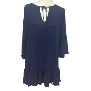 Women's Long Bell Sleeve Front Tie Swim Coverup Dress In Navy