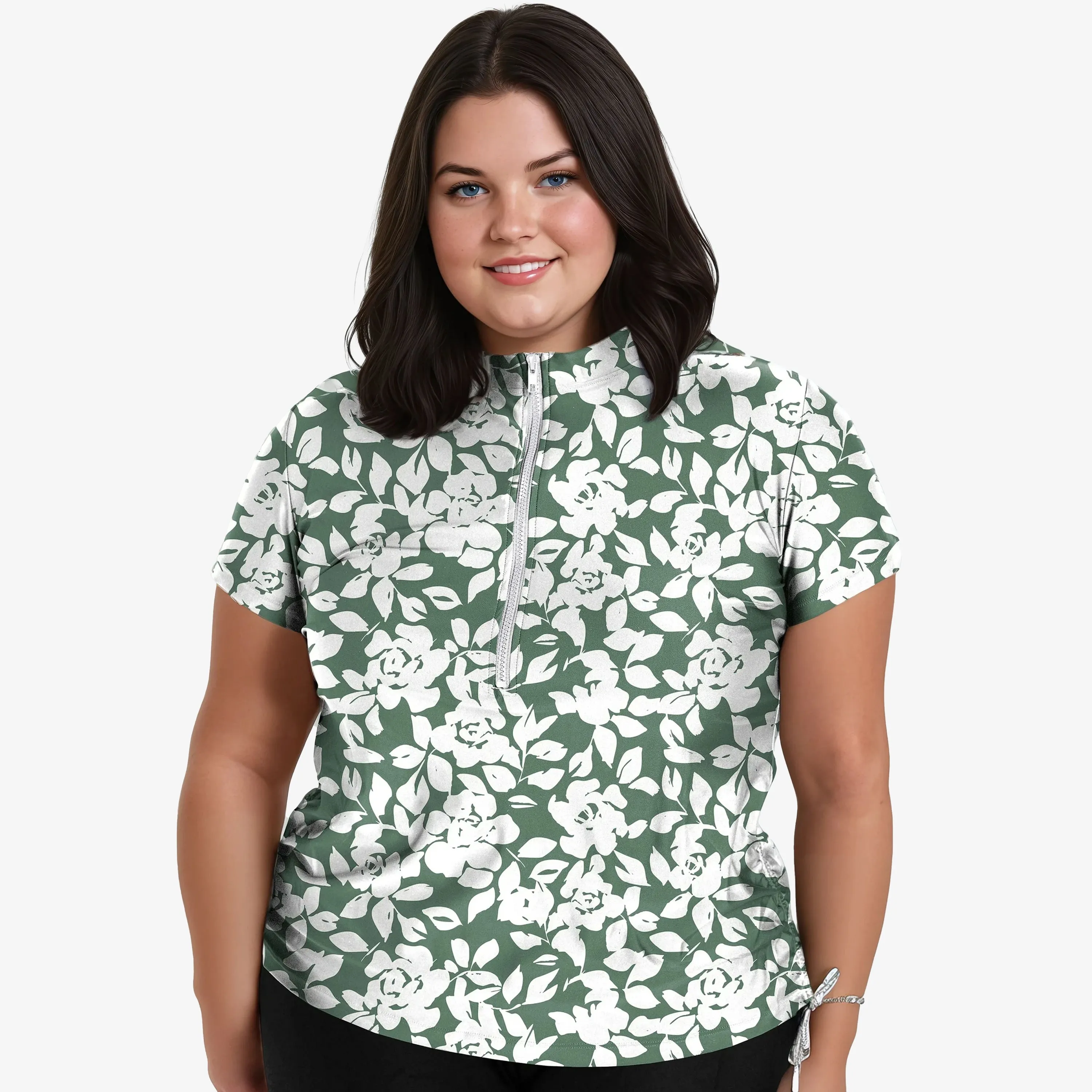 Women's Plus Half-Zip Short Sleeve Rashguard Adele Swim Top