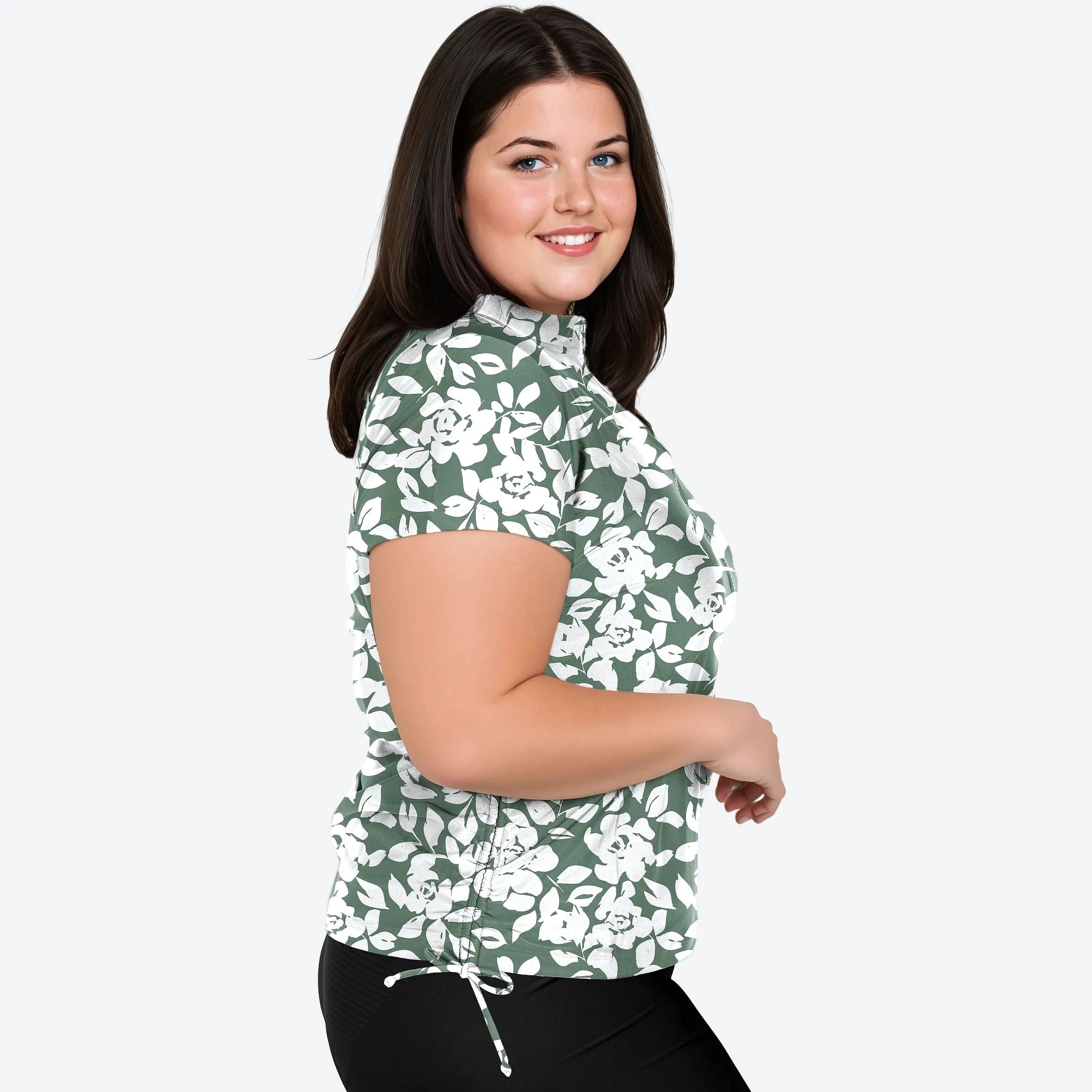 Women's Plus Half-Zip Short Sleeve Rashguard Adele Swim Top