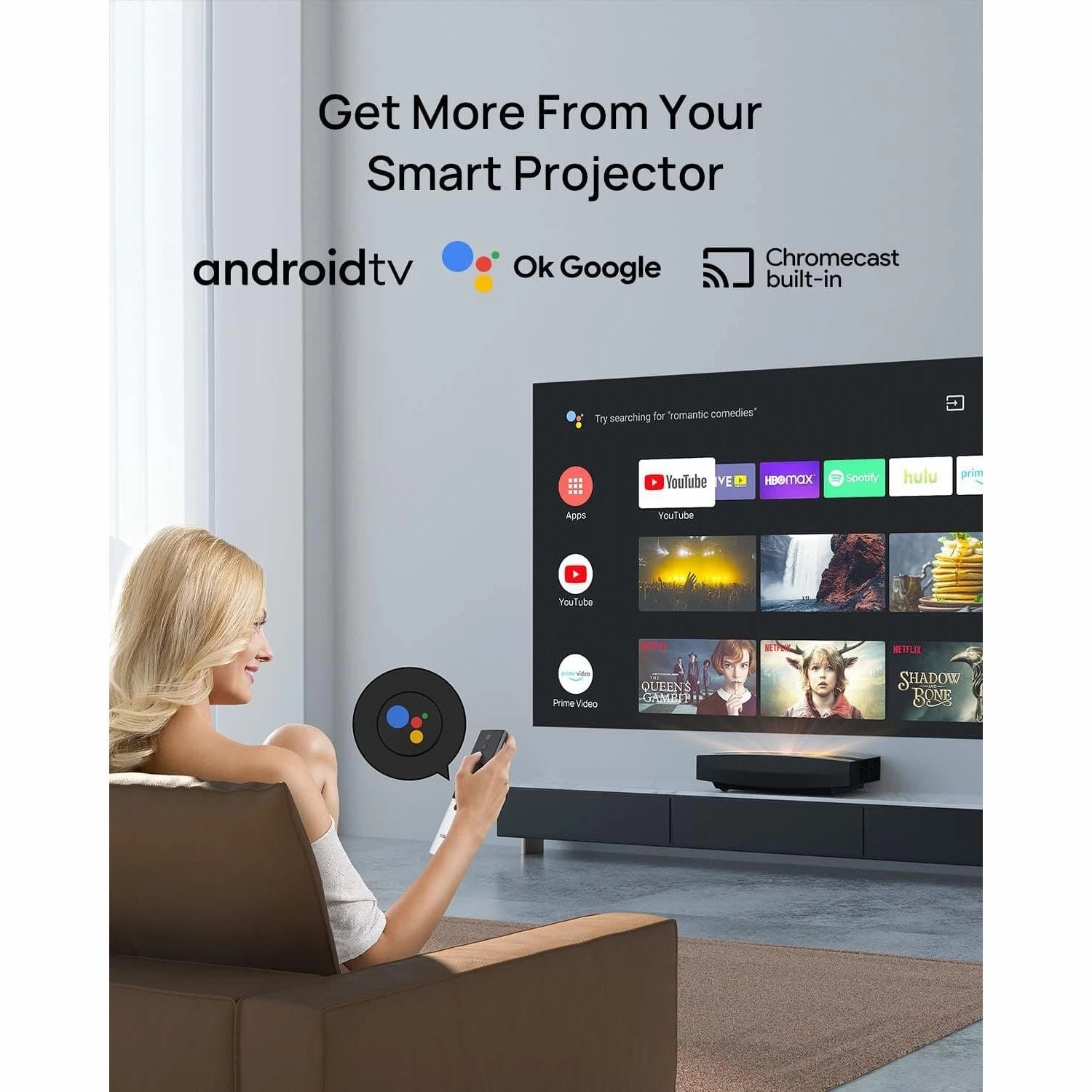XGIMI Aura 4K UHD Ultra Short Throw Projector C 1800 ISO Lumens, HDR10, 60W Harman Kardon Speakers, Android TV 10.0, Wireless Casting C Home Theater Projector